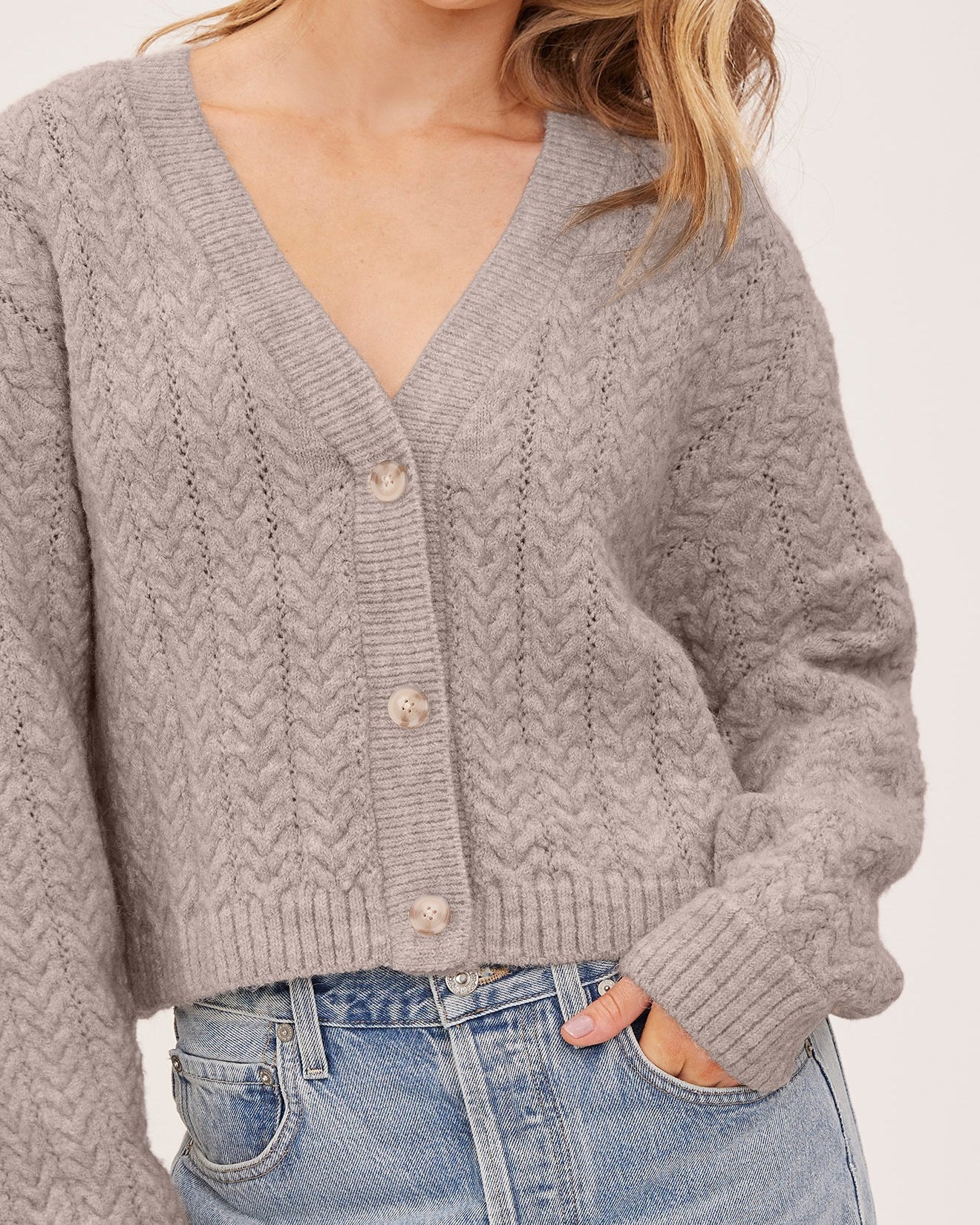 GENTLE FAWN ESME V NECK CARDIGAN - HEATHER PEBBLE
