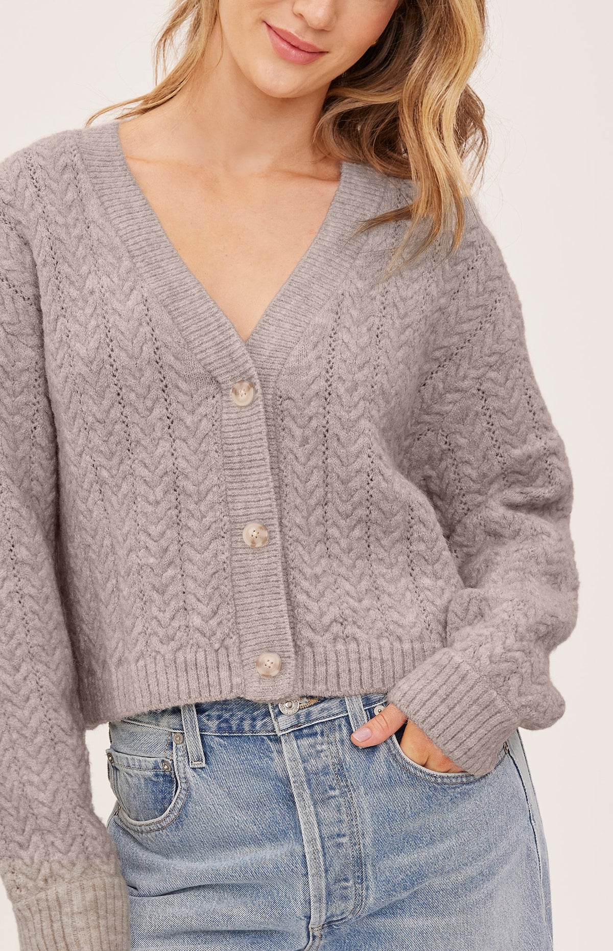GENTLE FAWN ESME V NECK CARDIGAN - HEATHER PEBBLE