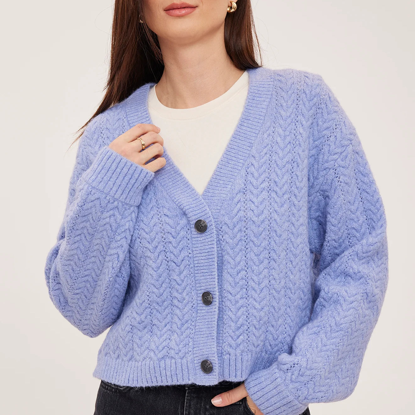 GENTLE FAWN ESME V NECK CARDIGAN - HEATHER SKYLINE