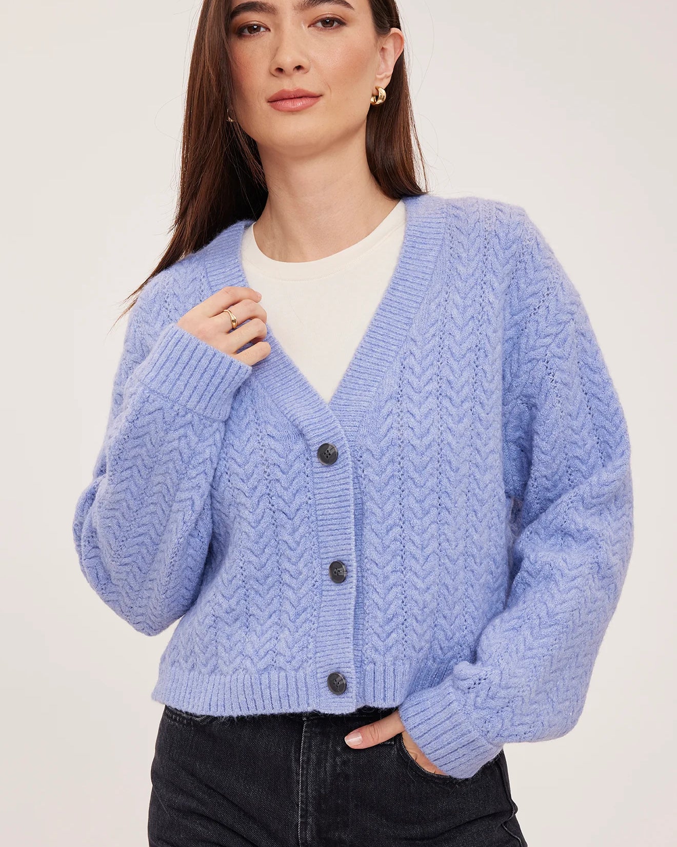 GENTLE FAWN ESME V NECK CARDIGAN - HEATHER SKYLINE