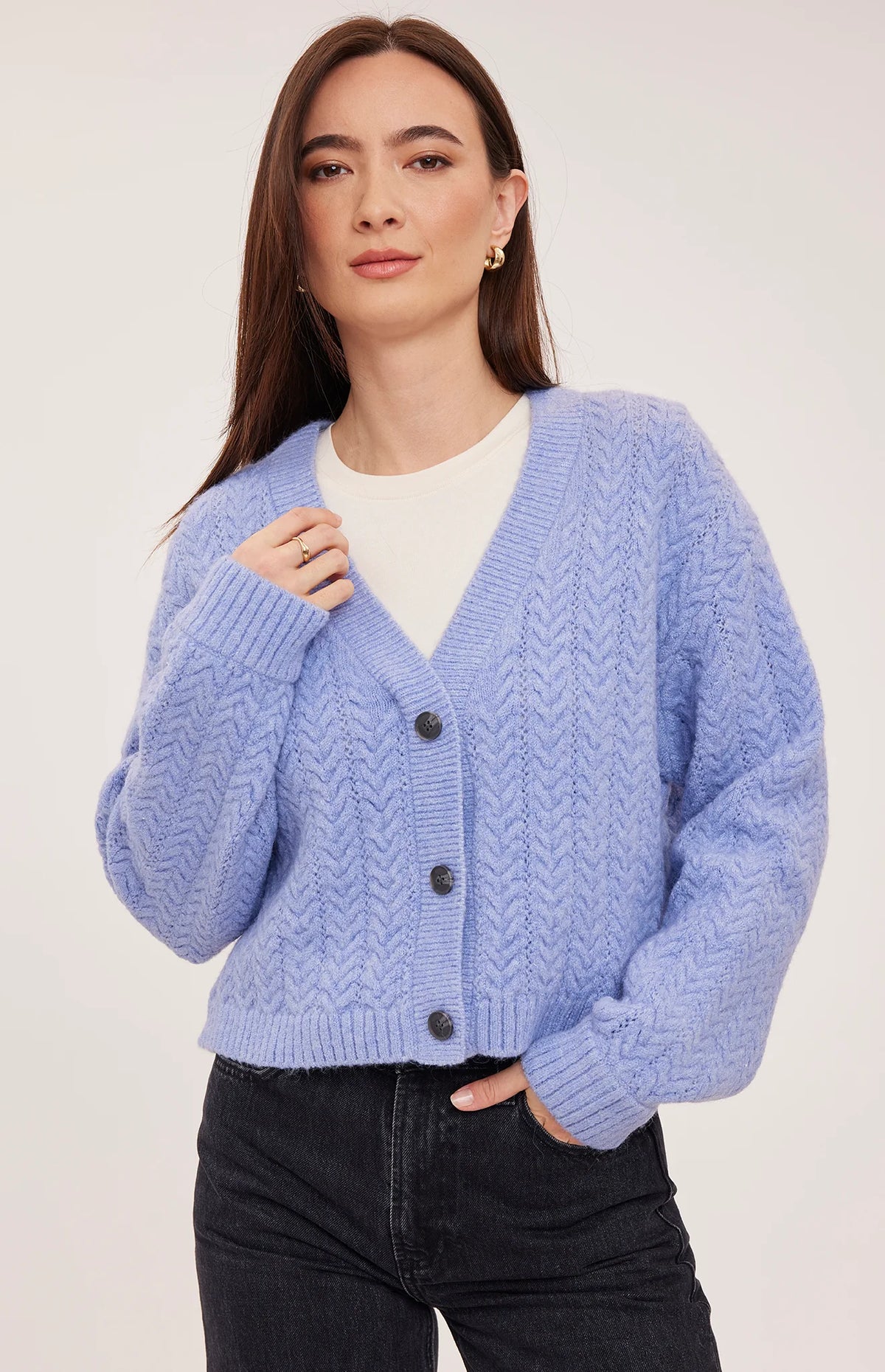 GENTLE FAWN ESME V NECK CARDIGAN - HEATHER SKYLINE