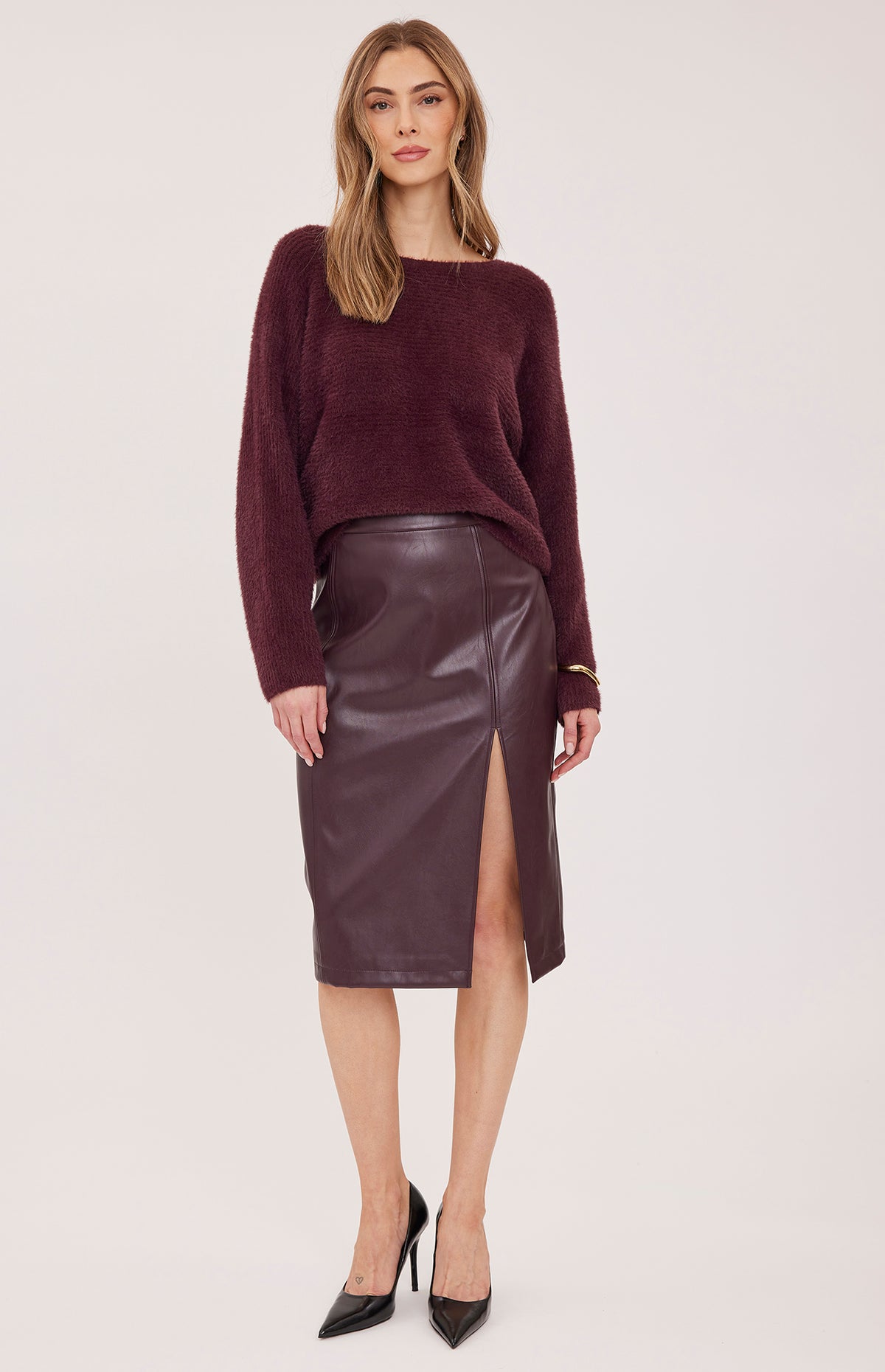 GENTLE FAWN LYDIA FAUX LEATHER SKIRT - PORT