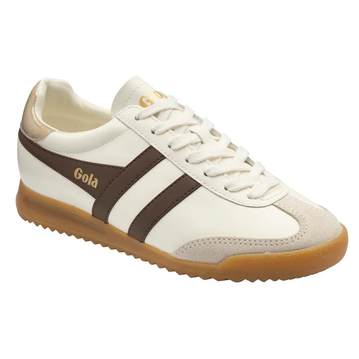GOLA TORPEDO LEATHER SNEAKER - OFF WHITE. DARK BROWN.
