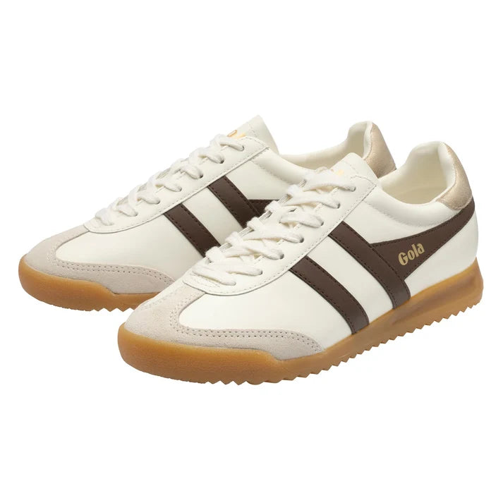 GOLA TORPEDO LEATHER SNEAKER - OFF WHITE. DARK BROWN.