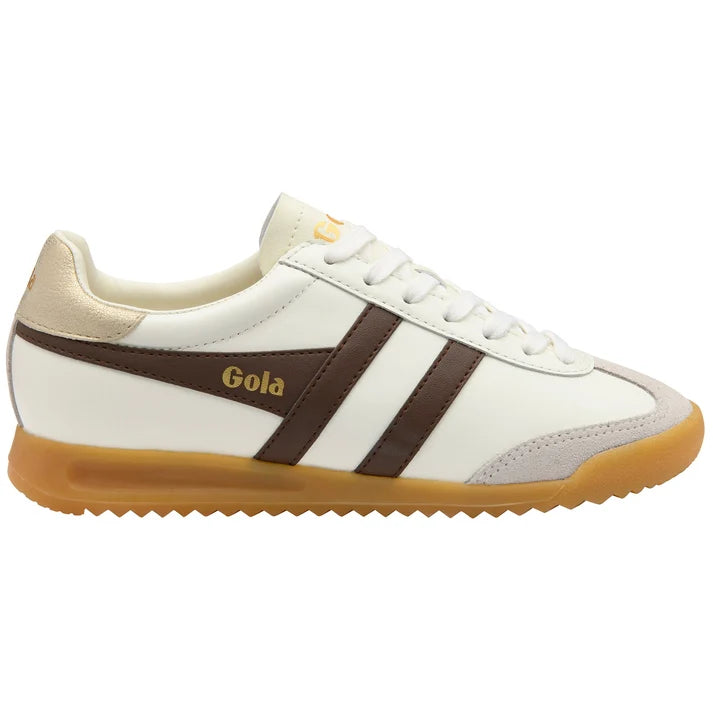 GOLA TORPEDO LEATHER SNEAKER - OFF WHITE. DARK BROWN.