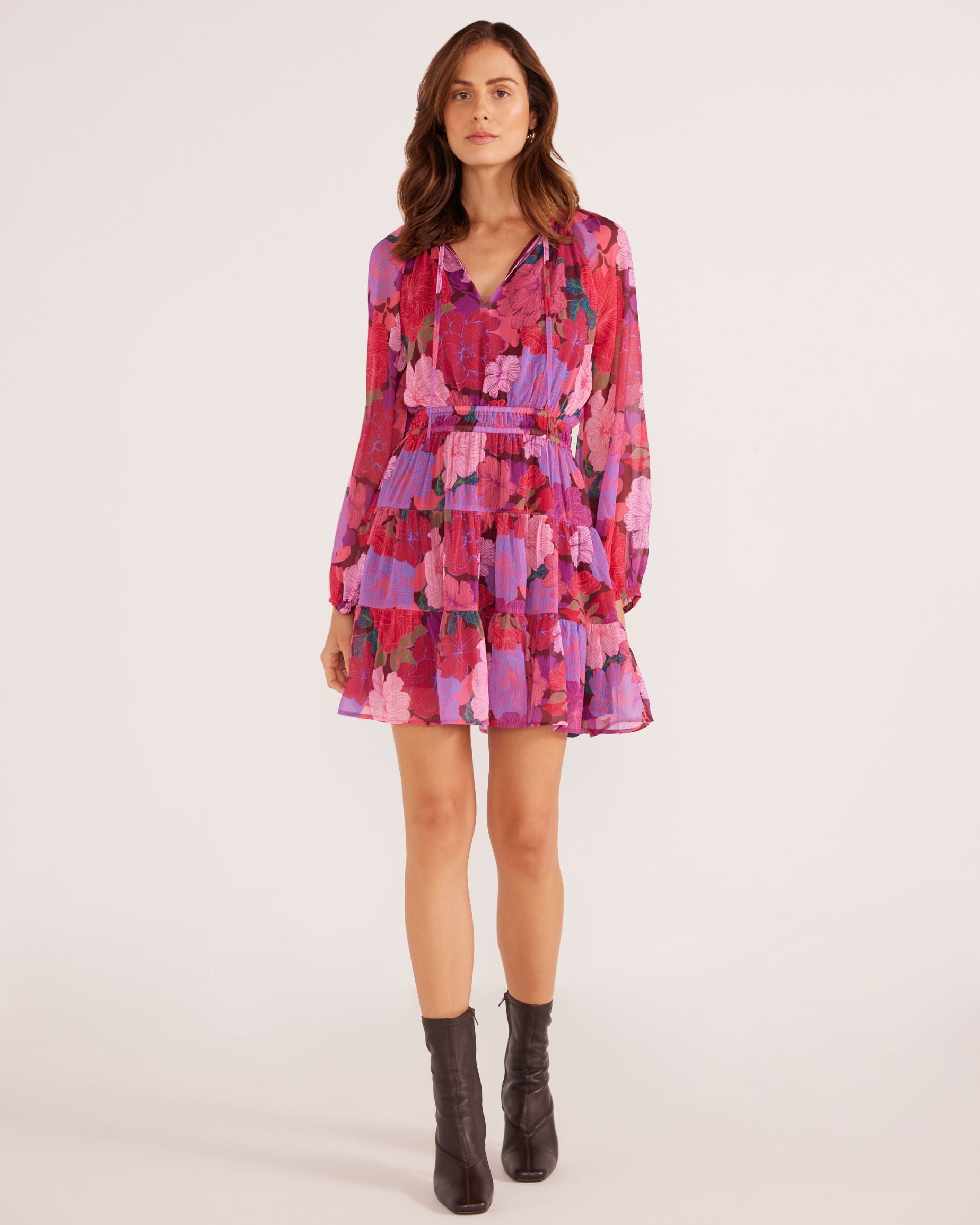 LEXIE LONG SLEEVE MINI DRESS - FLORAL BLOOMS