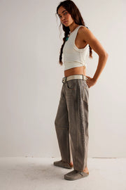 FREE PEOPLE GOOD LUCK BARREL PANT - ARCHIVE GREY