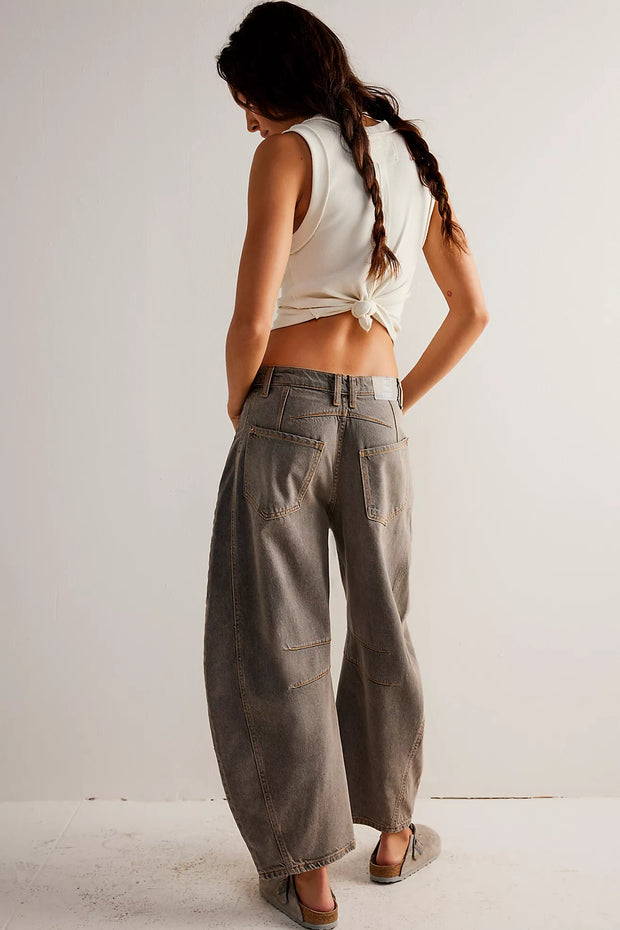 FREE PEOPLE GOOD LUCK BARREL PANT - ARCHIVE GREY