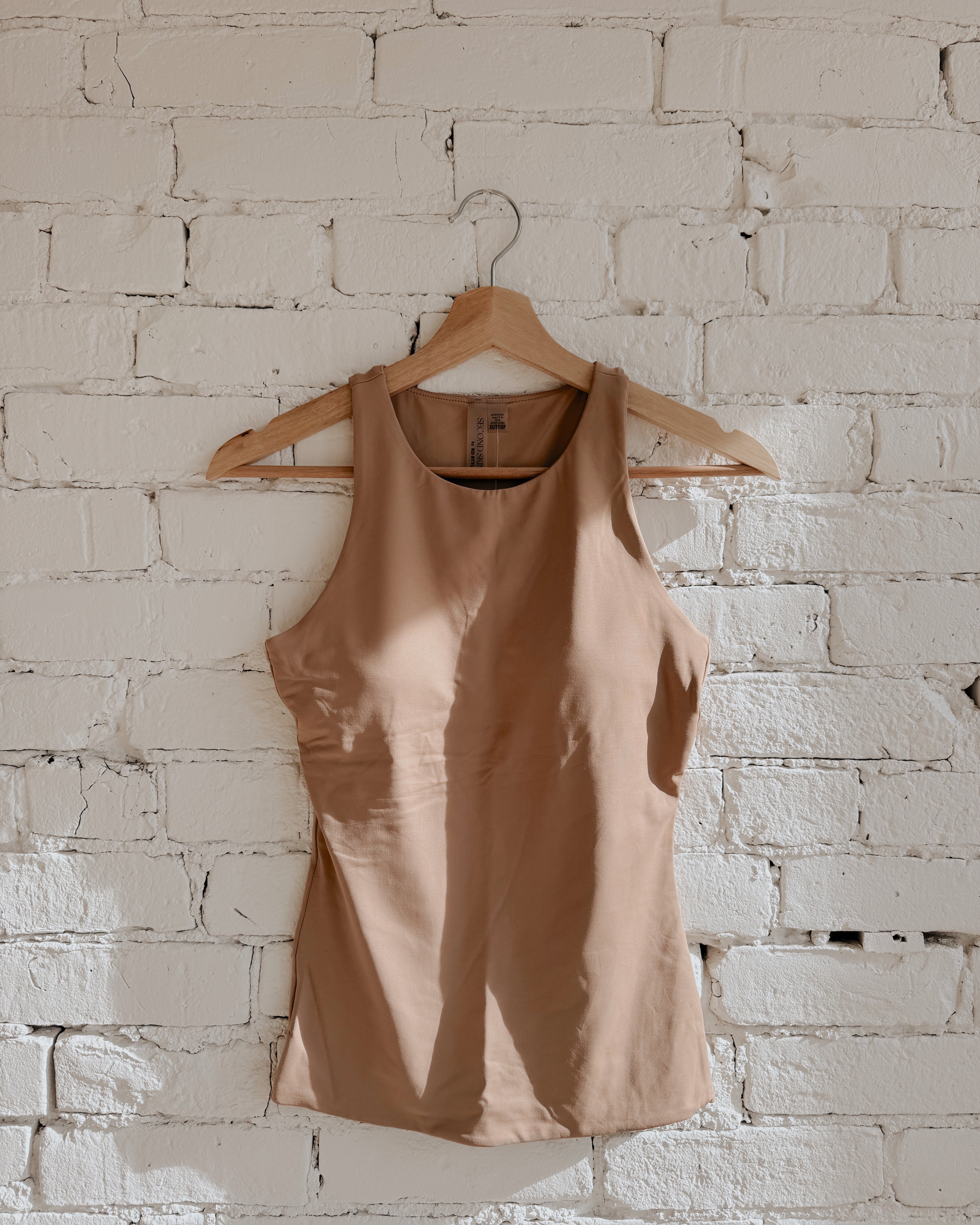 MARIA BUILT IN BRA MUSCLE TANK - ALMOND