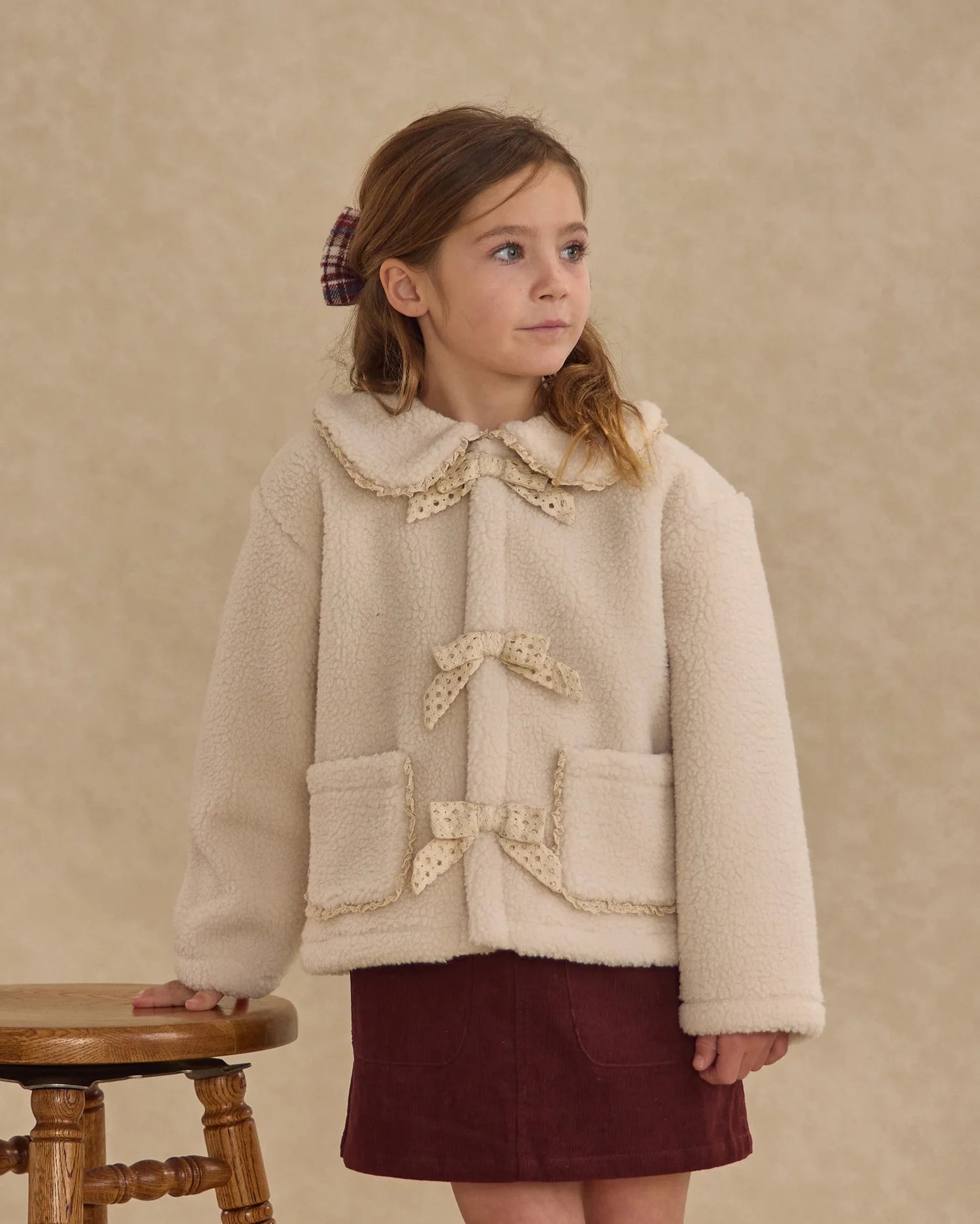 RYLEE + CRU SHEARLING COLLARED COAT - NATURAL