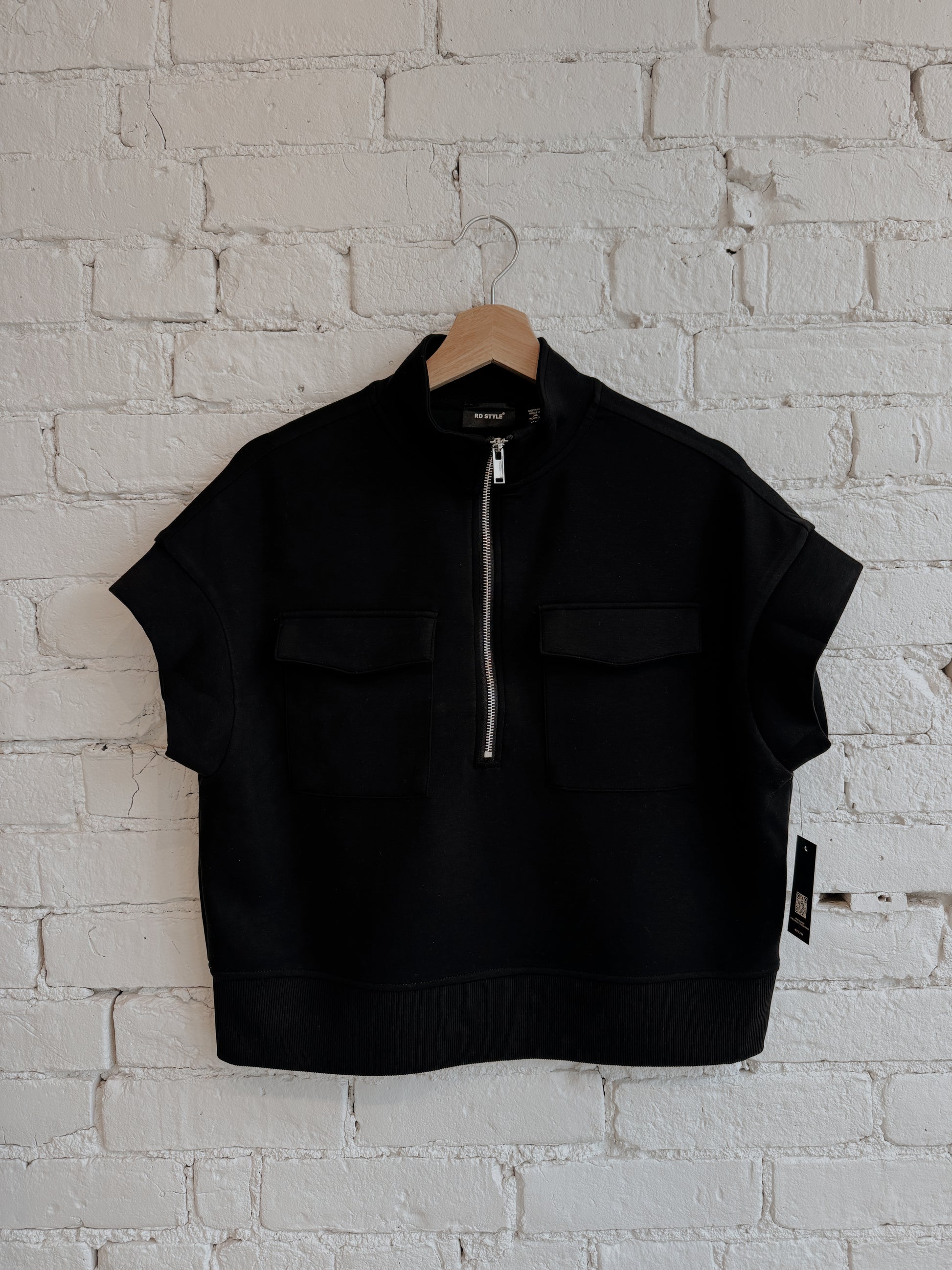 DUA SOFT KNIT HALF ZIP TOP - BLACK