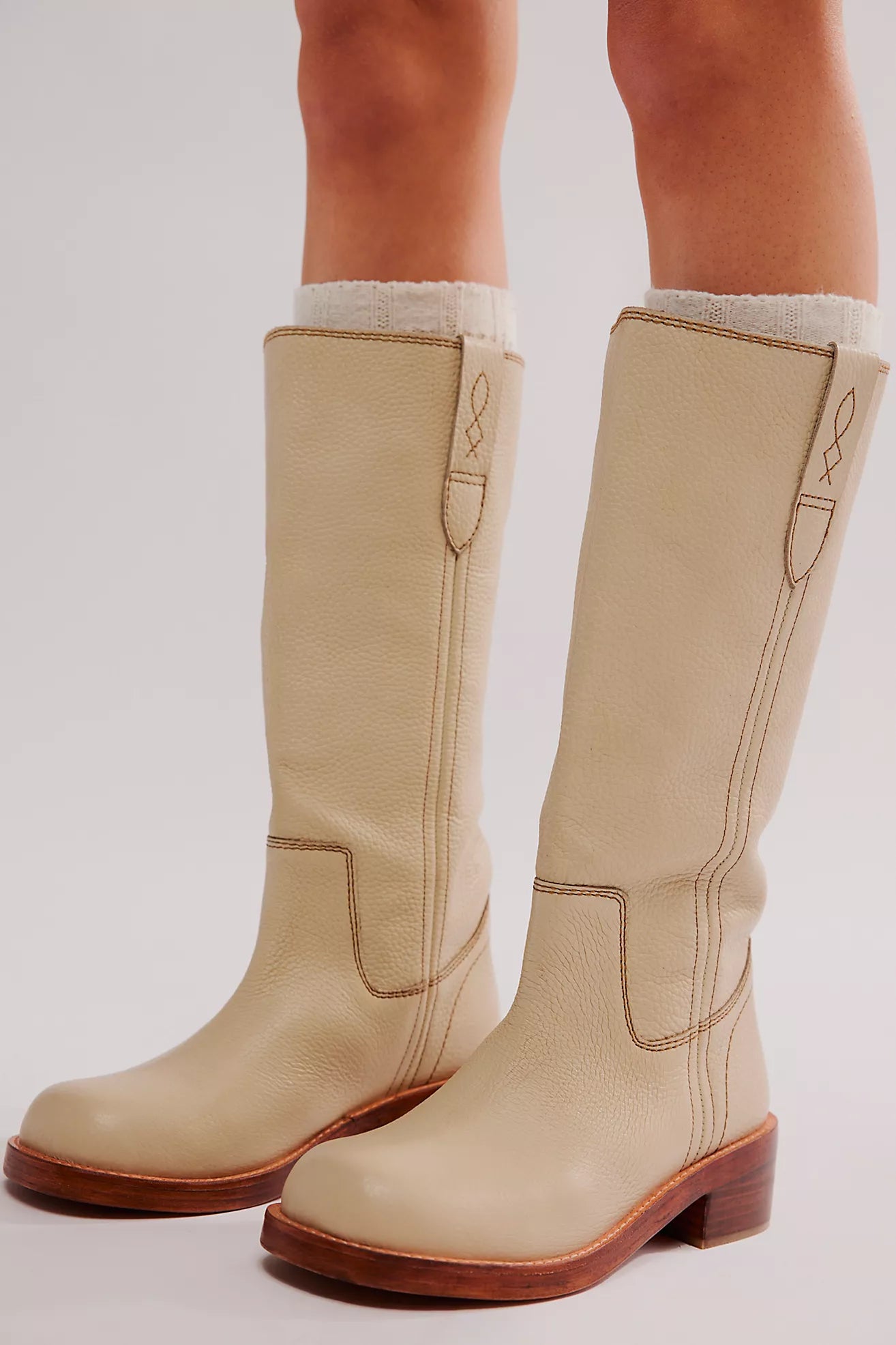 FREE PEOPLE BLAZE PULL-ON BOOTS - PARCHMENT LEATHER