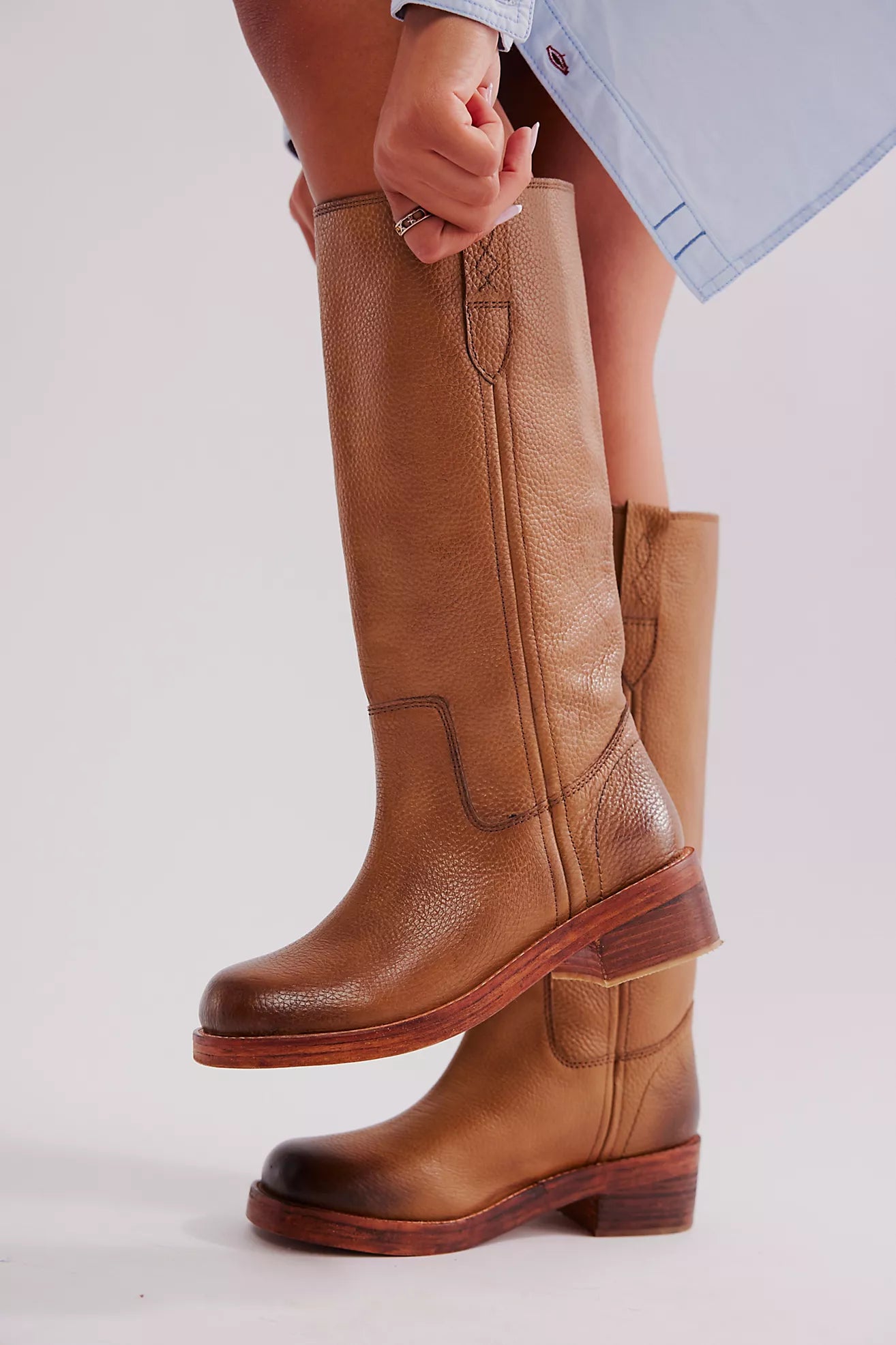 FREE PEOPLE BLAZE PULL-ON BOOTS - TOAST LEATHER