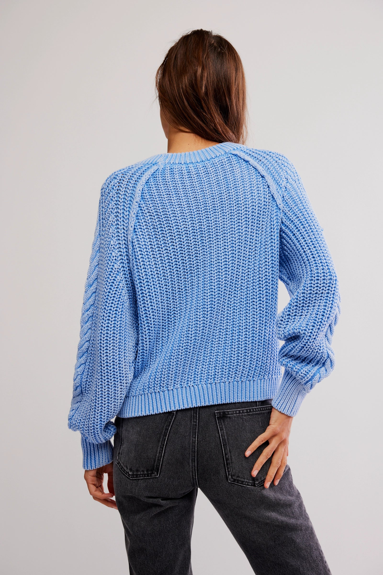 FREE PEOPLE FRANKIE CABLE SWEATER - DELLA BLUE
