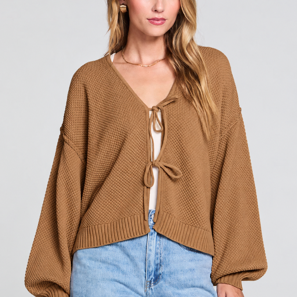 SALTWATER LUXE ELLYN TIE CARDIGAN - CAMEL