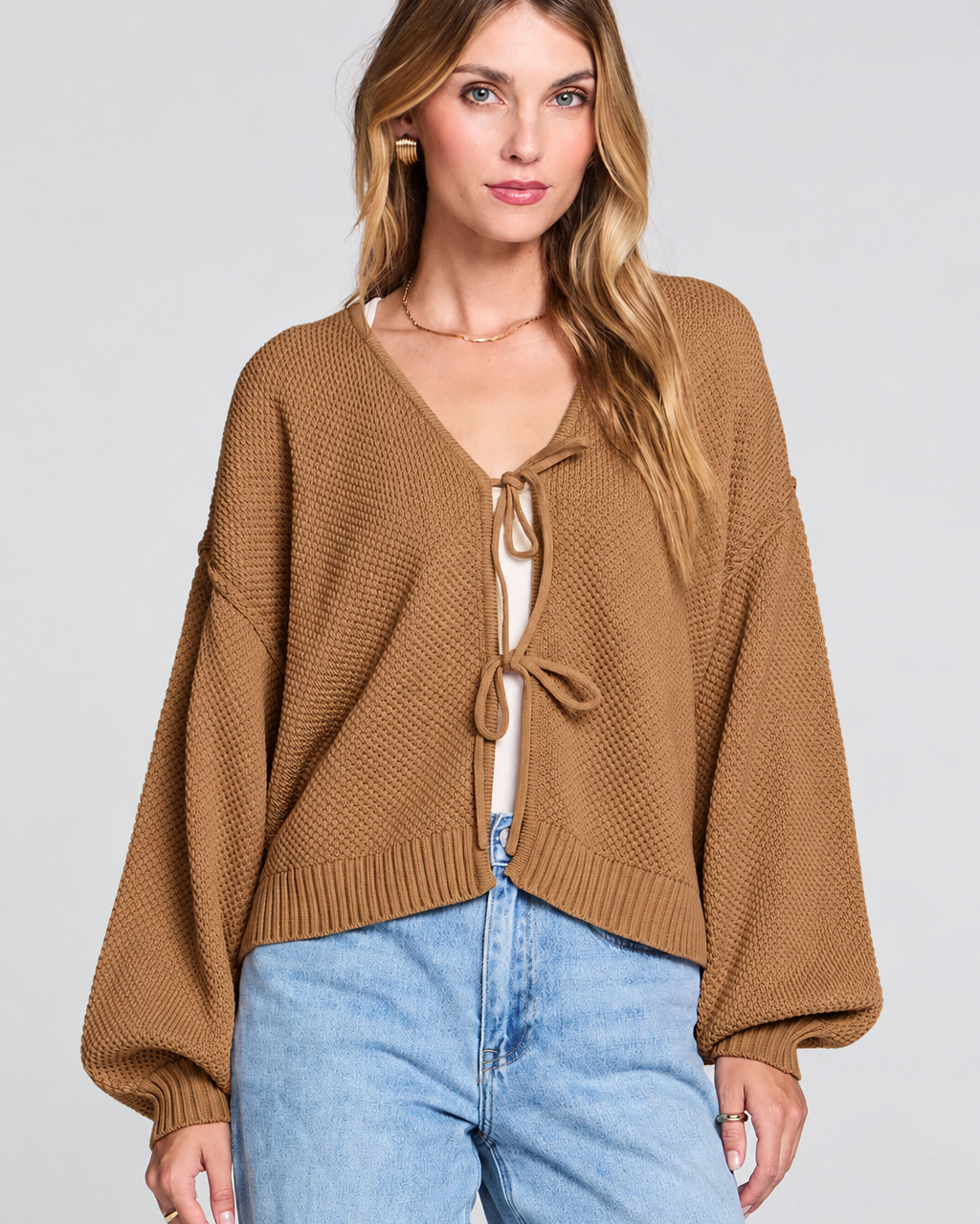 SALTWATER LUXE ELLYN TIE CARDIGAN - CAMEL