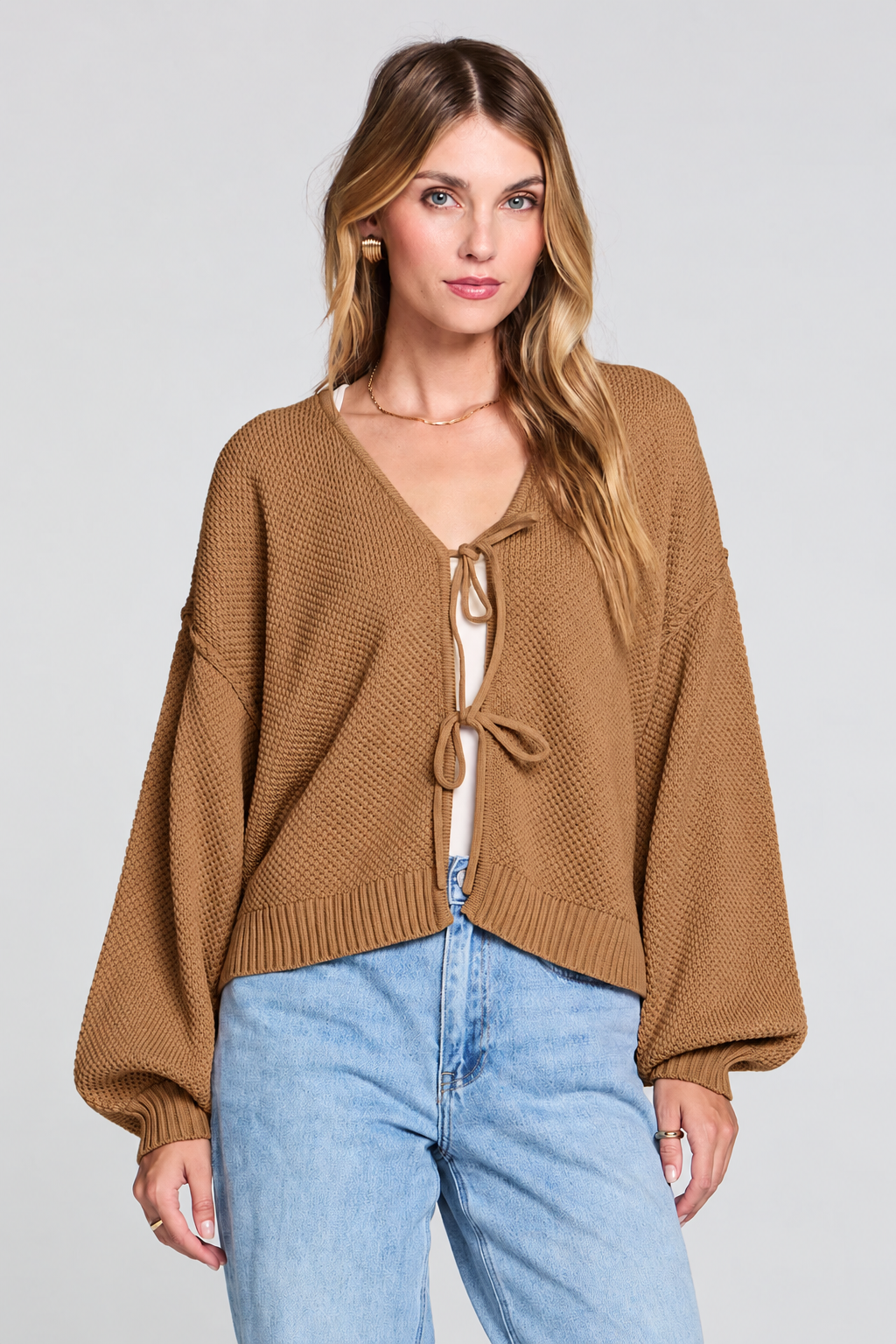 SALTWATER LUXE ELLYN TIE CARDIGAN - CAMEL