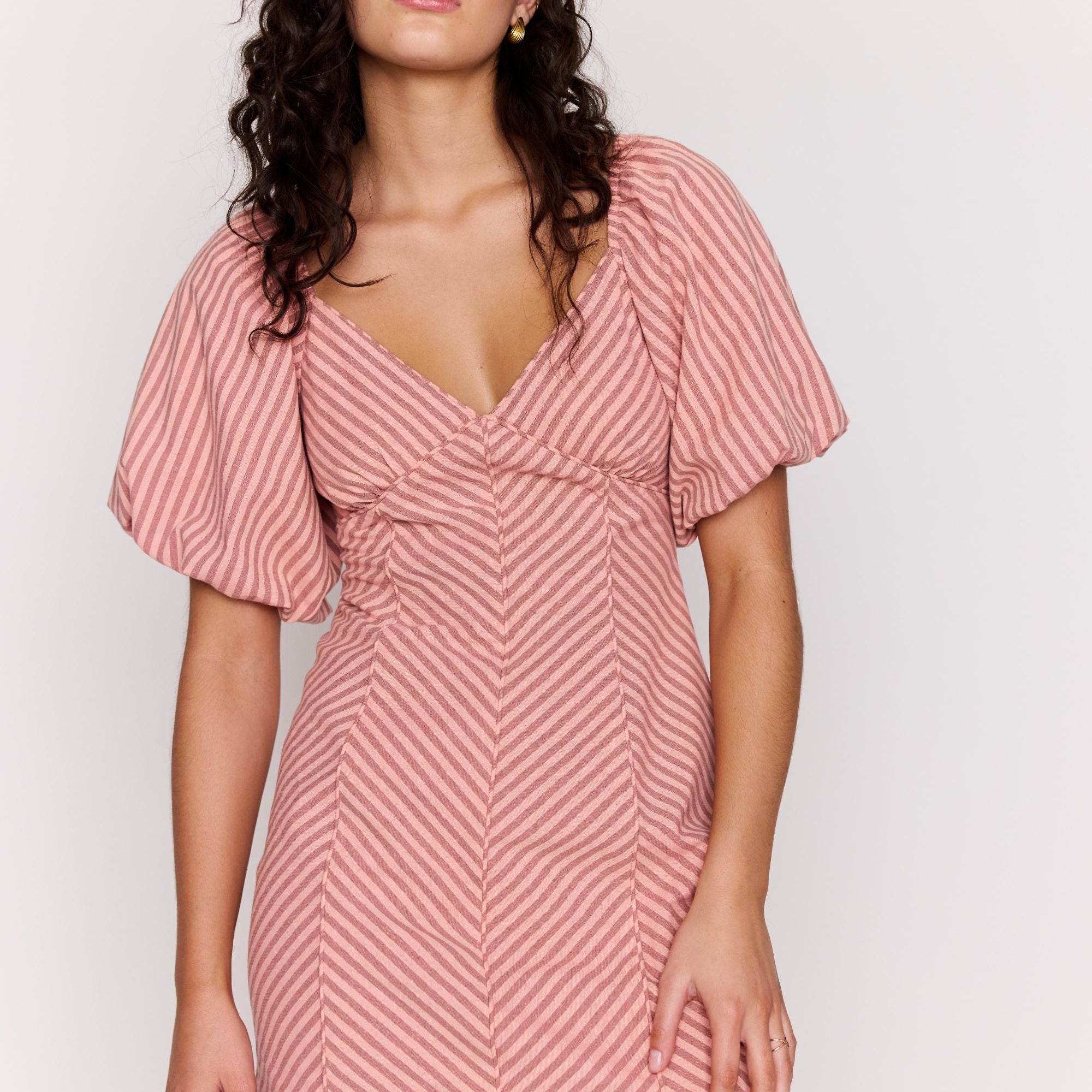 MP PALOMA PUFF SLEEVE MINI DRESS - PINK STRIPE