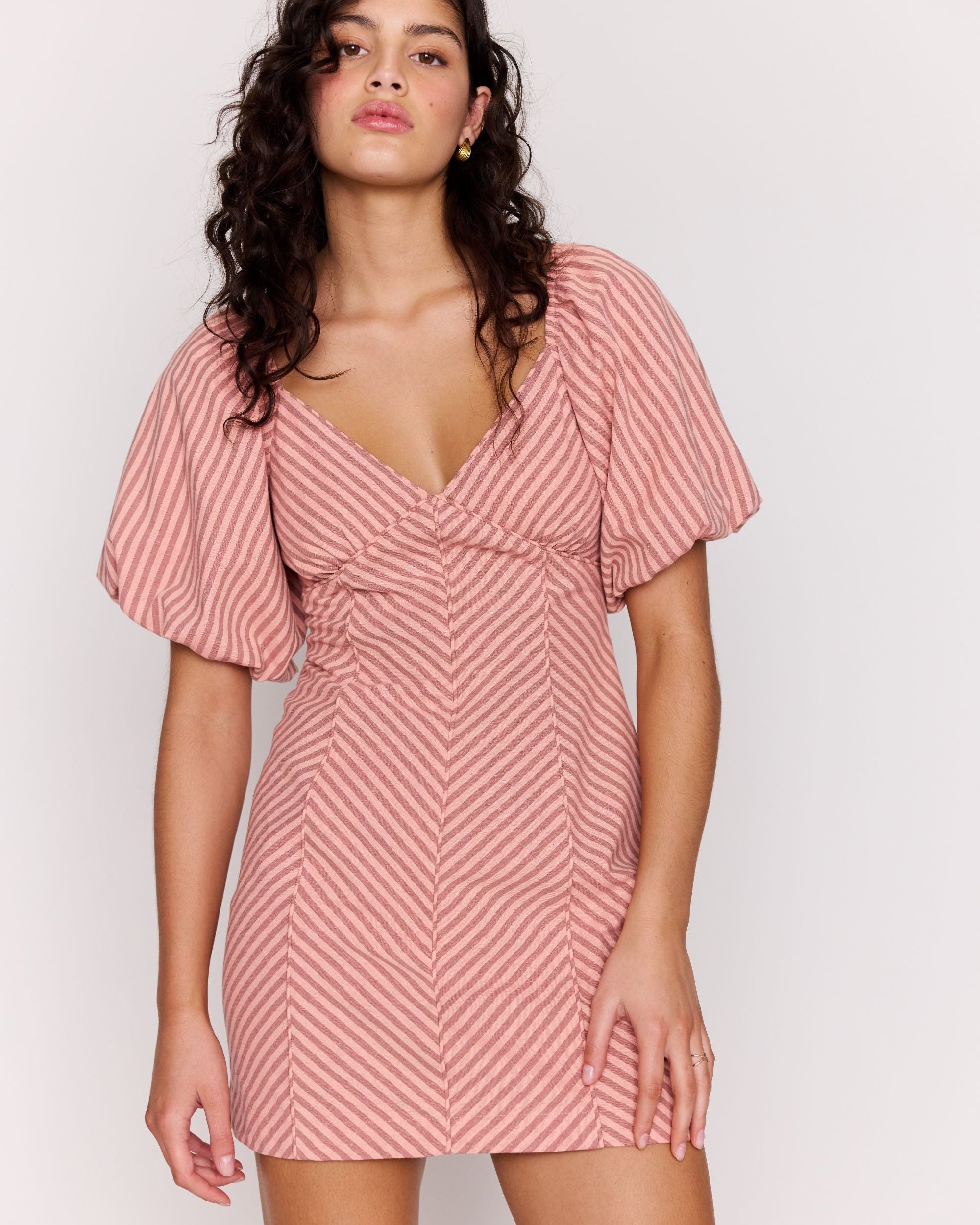 MP PALOMA PUFF SLEEVE MINI DRESS - PINK STRIPE