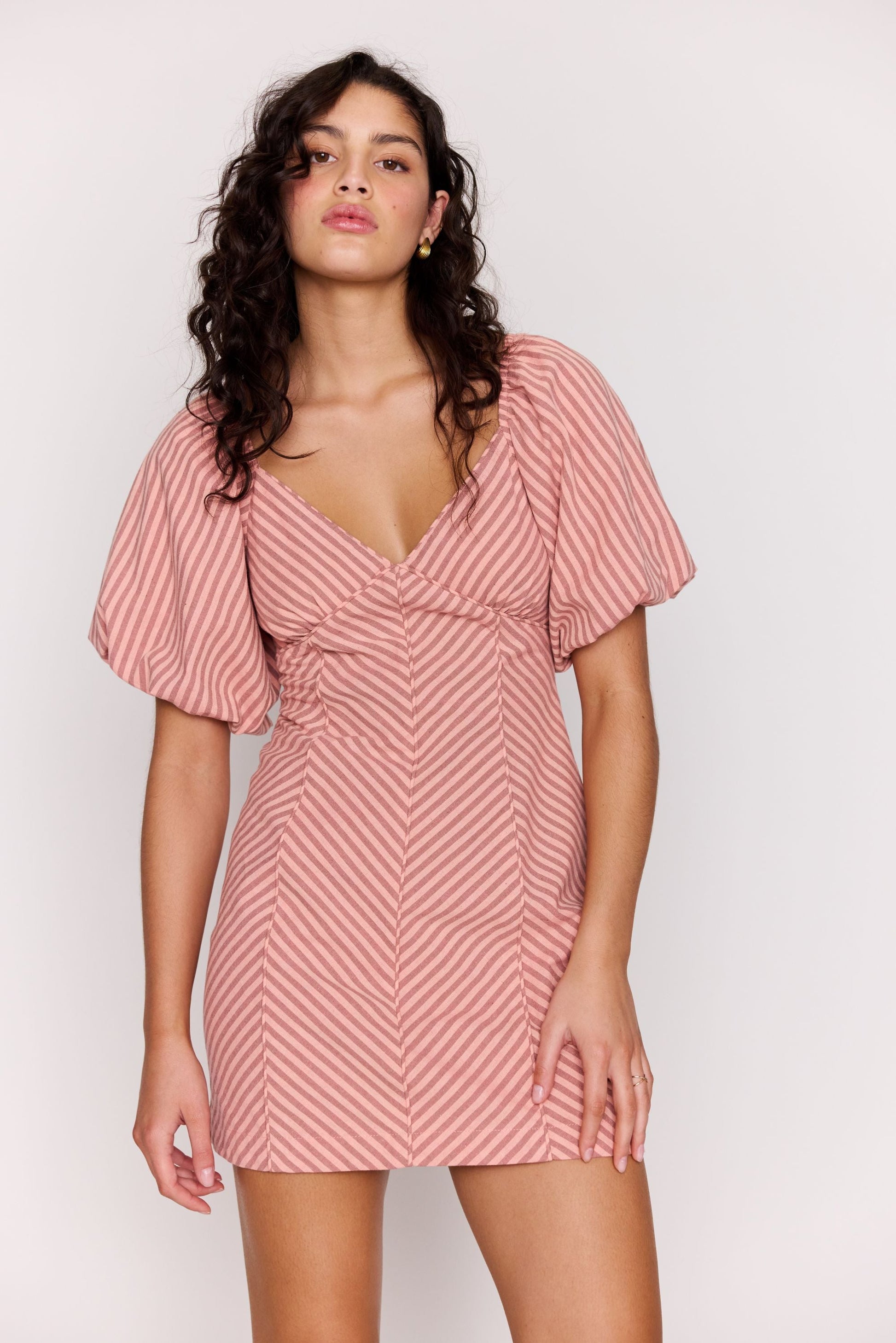 MP PALOMA PUFF SLEEVE MINI DRESS - PINK STRIPE