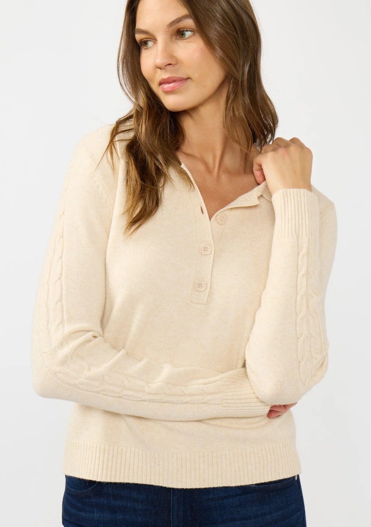 LOVESTITCH DEMI SWEATER POLO - STONE