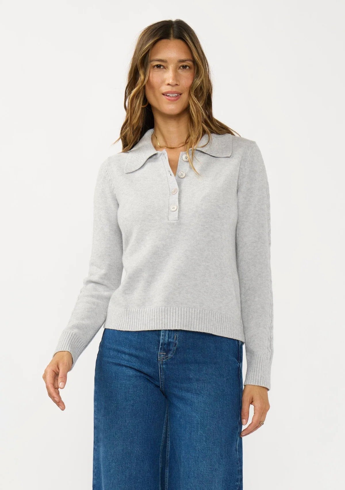 LOVESTITCH DEMI SWEATER POLO - HEATHER SILVER