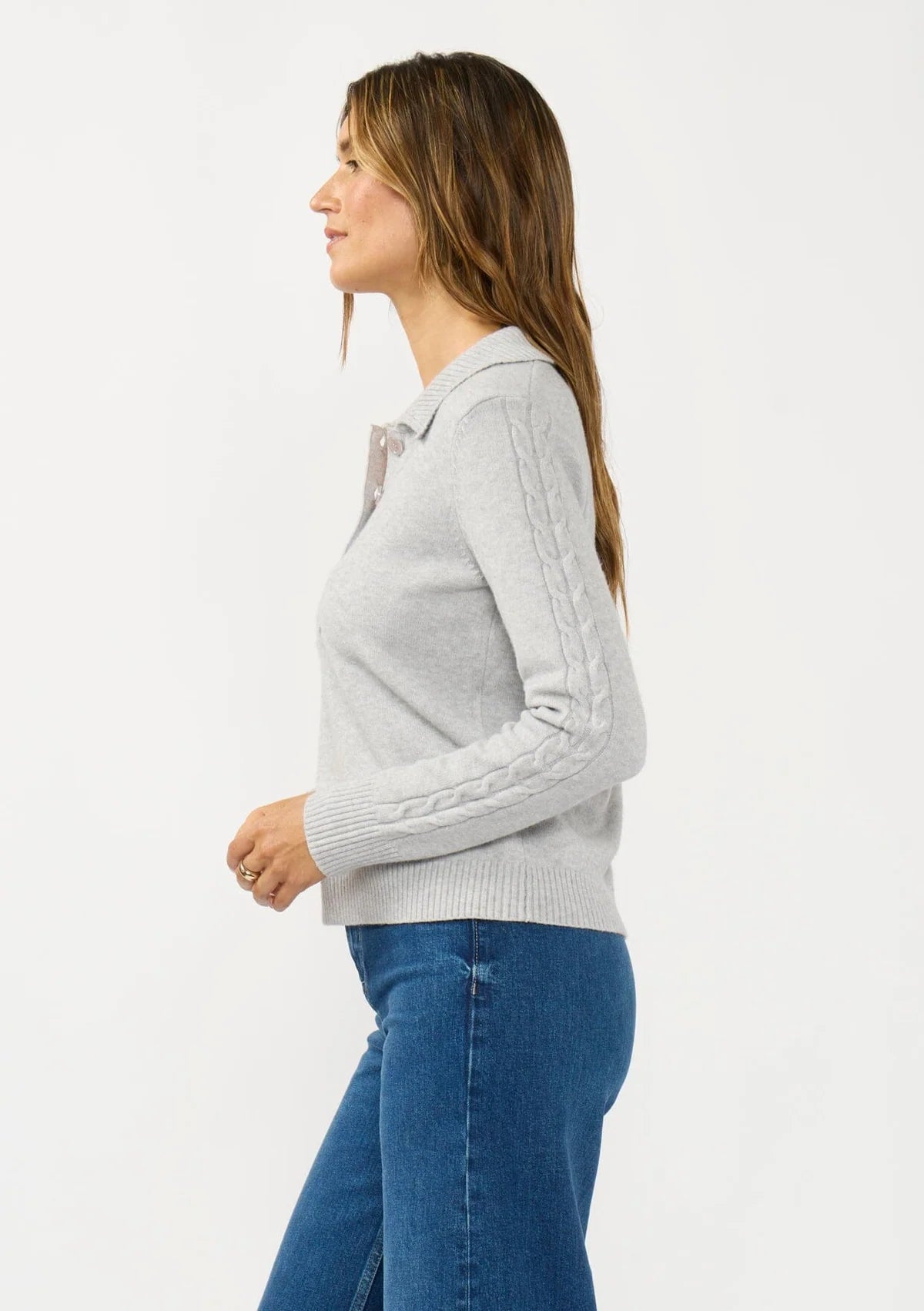 LOVESTITCH DEMI SWEATER POLO - HEATHER SILVER