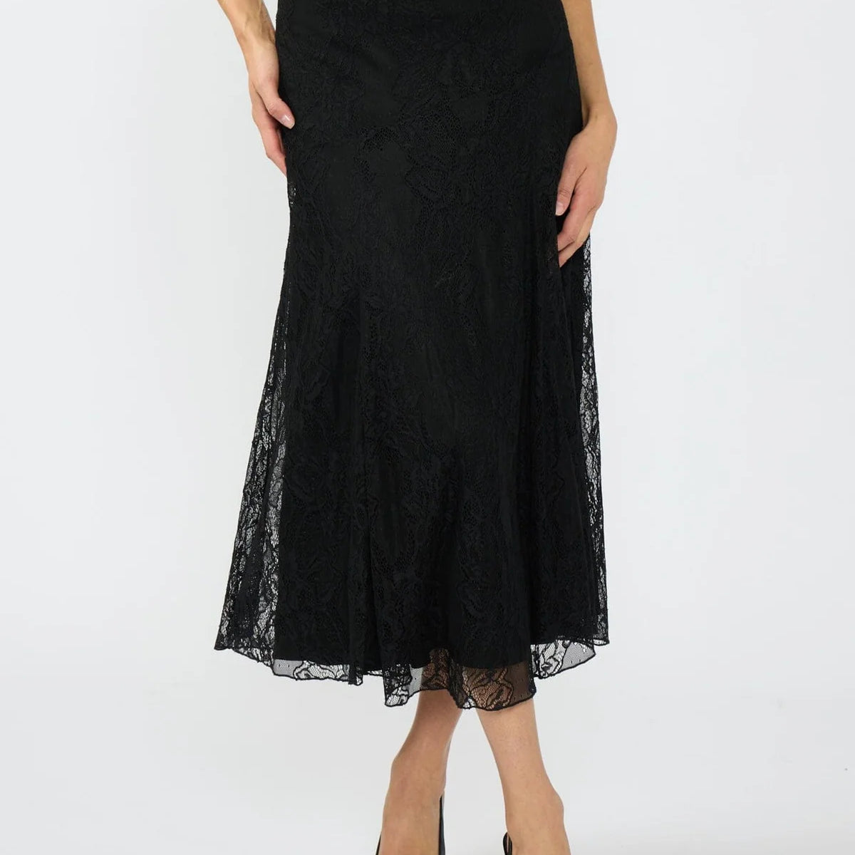 LOVESTITCH GRACE MIDI LACE SKIRT - BLACK