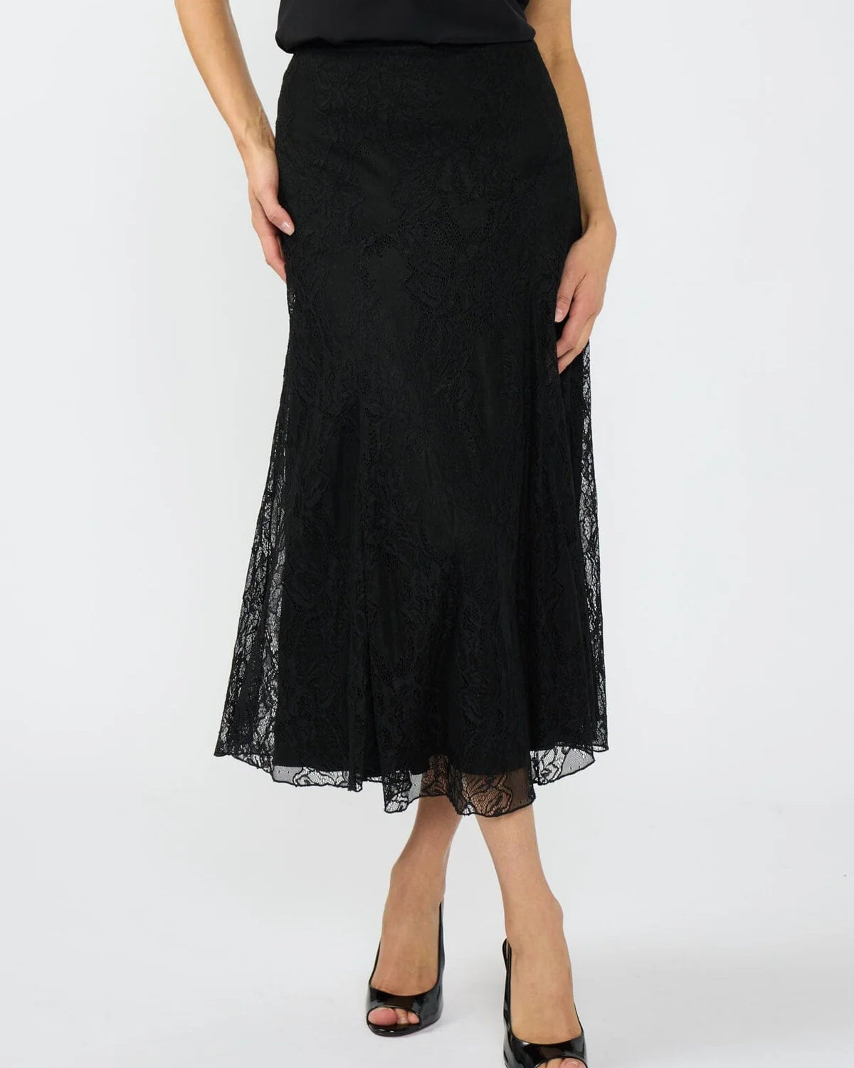 LOVESTITCH GRACE MIDI LACE SKIRT - BLACK