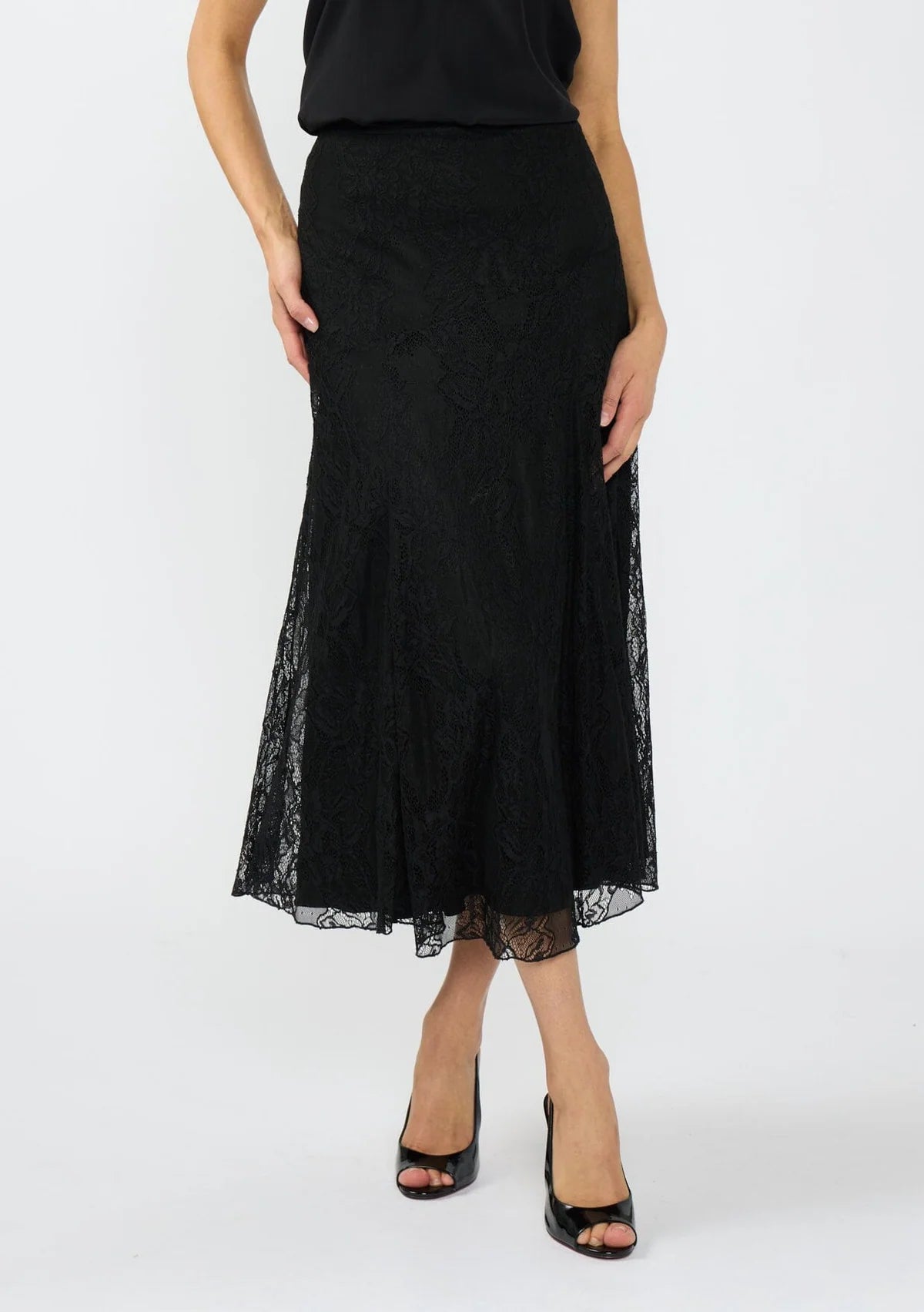 LOVESTITCH GRACE MIDI LACE SKIRT - BLACK