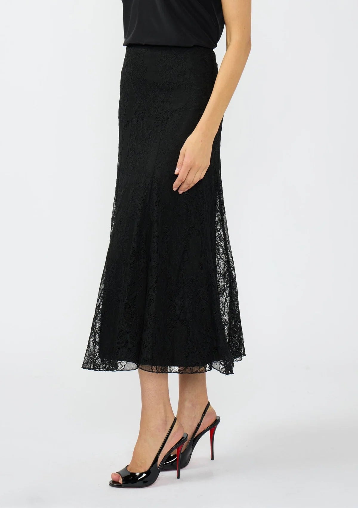 LOVESTITCH GRACE MIDI LACE SKIRT - BLACK