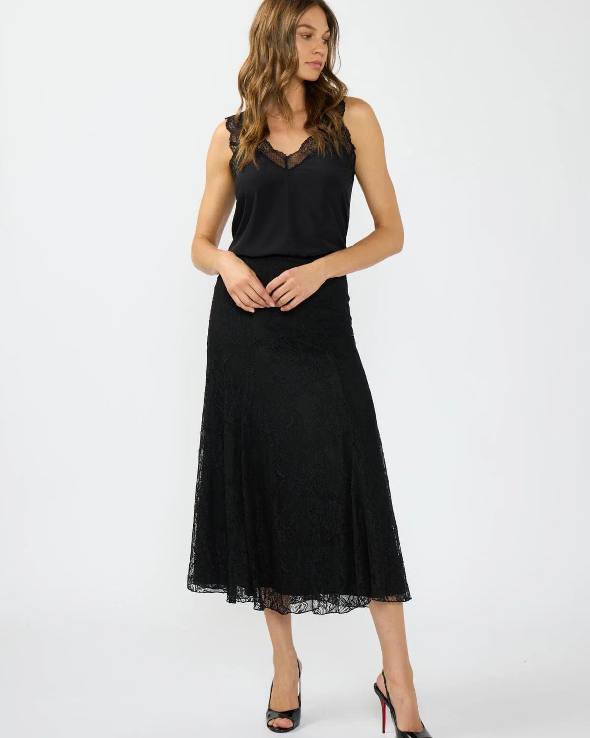 LOVESTITCH GRACE MIDI LACE SKIRT - BLACK