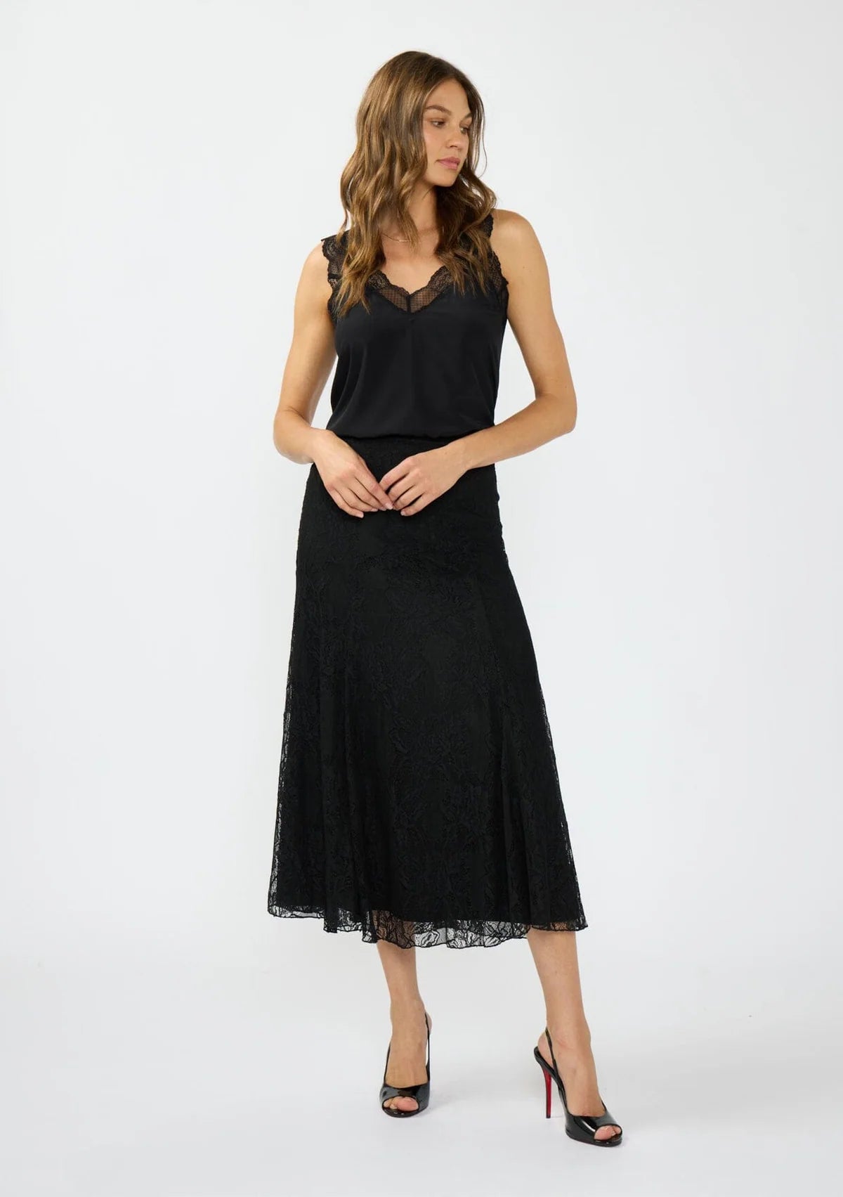 LOVESTITCH GRACE MIDI LACE SKIRT - BLACK