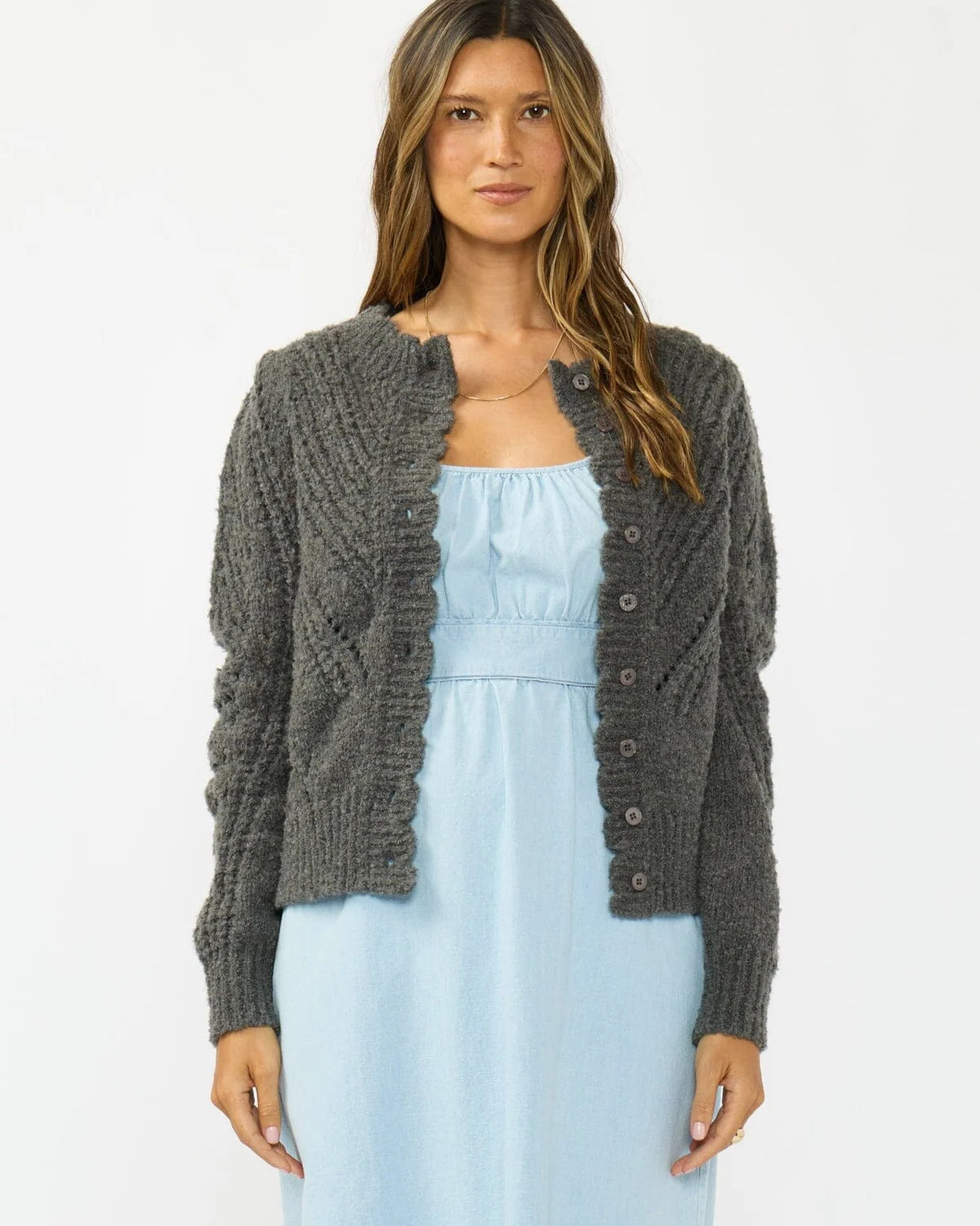 LOVESTITCH LENORE KNIT CARDIGAN - CHARCOAL