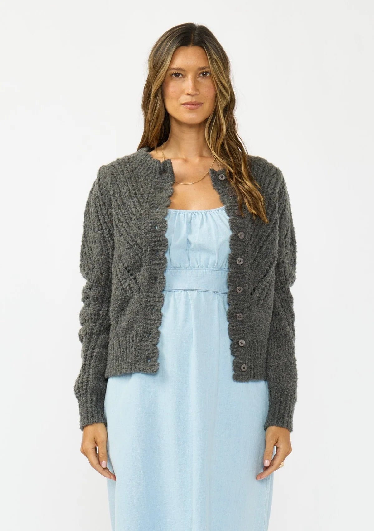 LOVESTITCH LENORE KNIT CARDIGAN - CHARCOAL