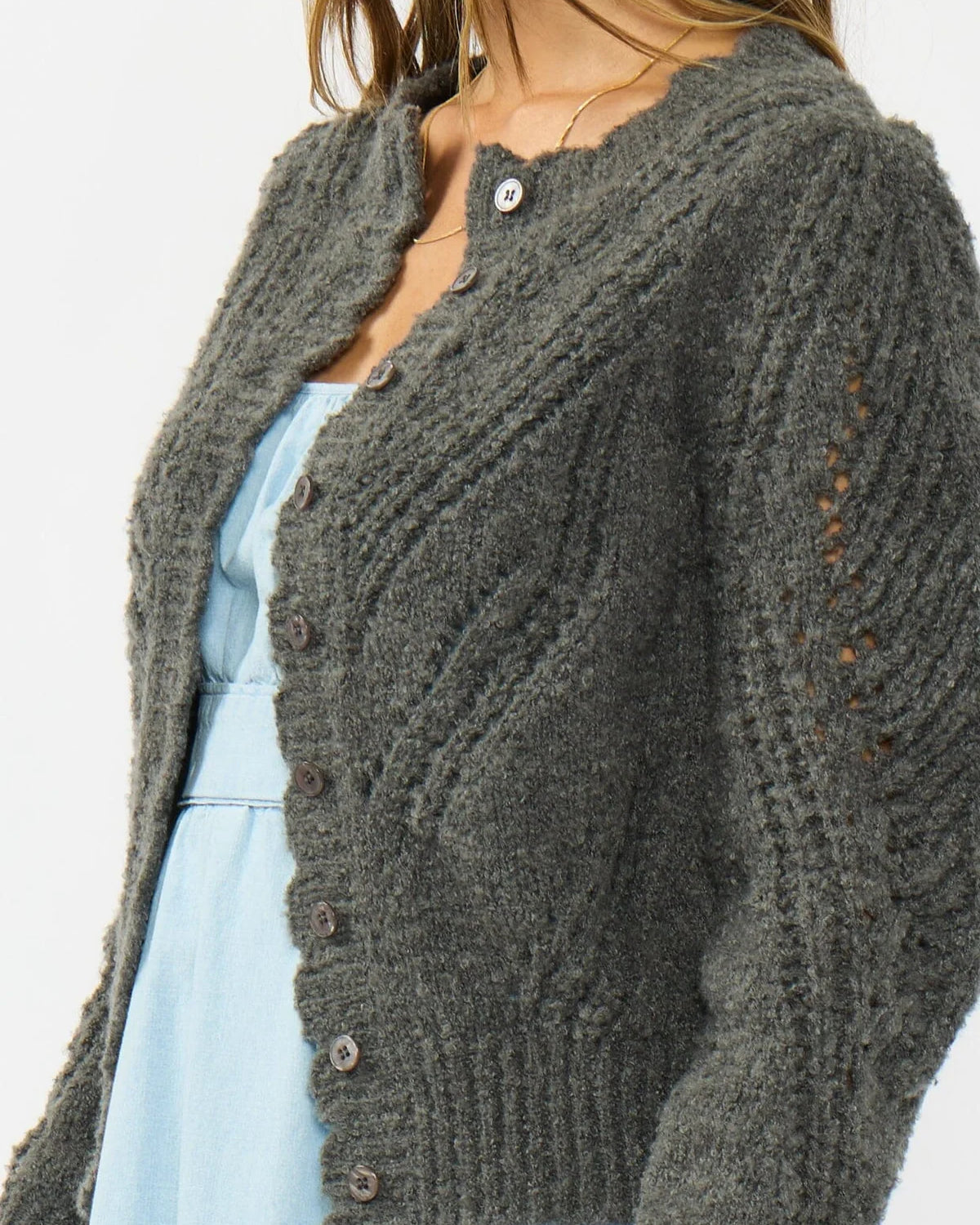 LOVESTITCH LENORE KNIT CARDIGAN - CHARCOAL