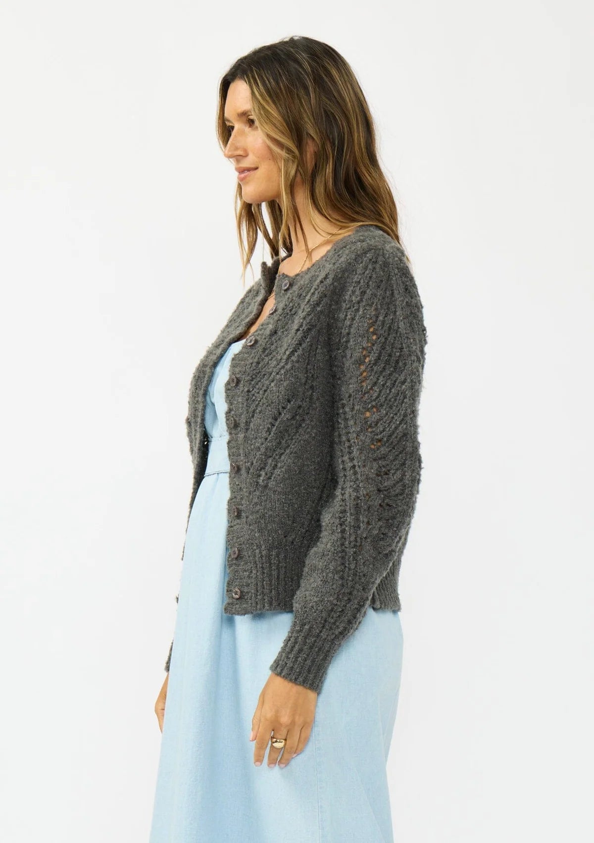 LOVESTITCH LENORE KNIT CARDIGAN - CHARCOAL
