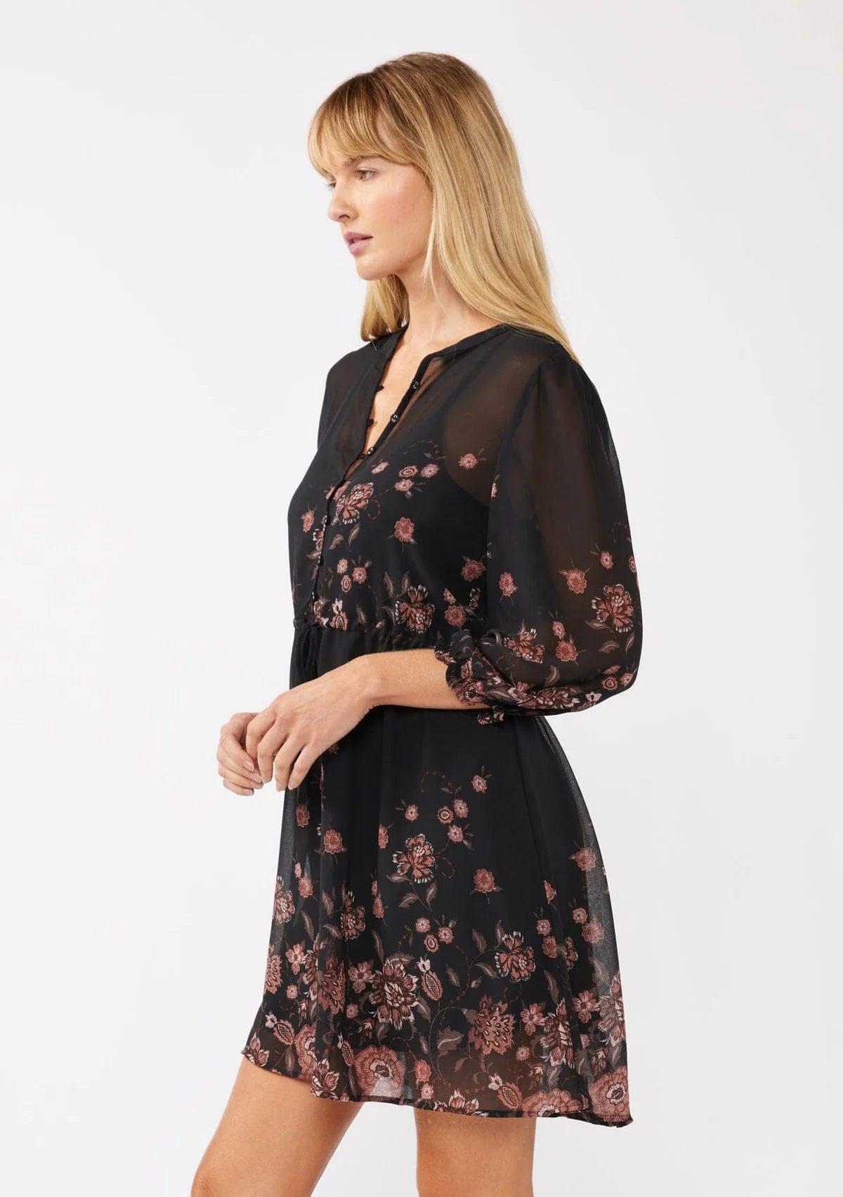 LOVESTITCH THAT MOMENT PRINTED DRESS - BLACK + DUSTY ROSE