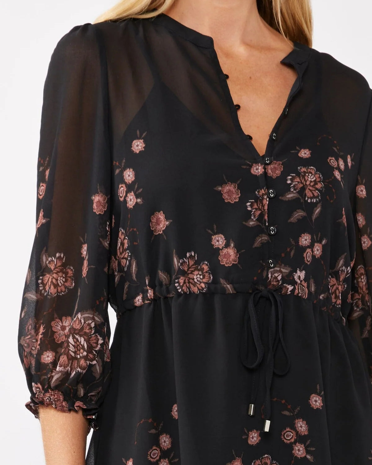 LOVESTITCH THAT MOMENT PRINTED DRESS - BLACK + DUSTY ROSE
