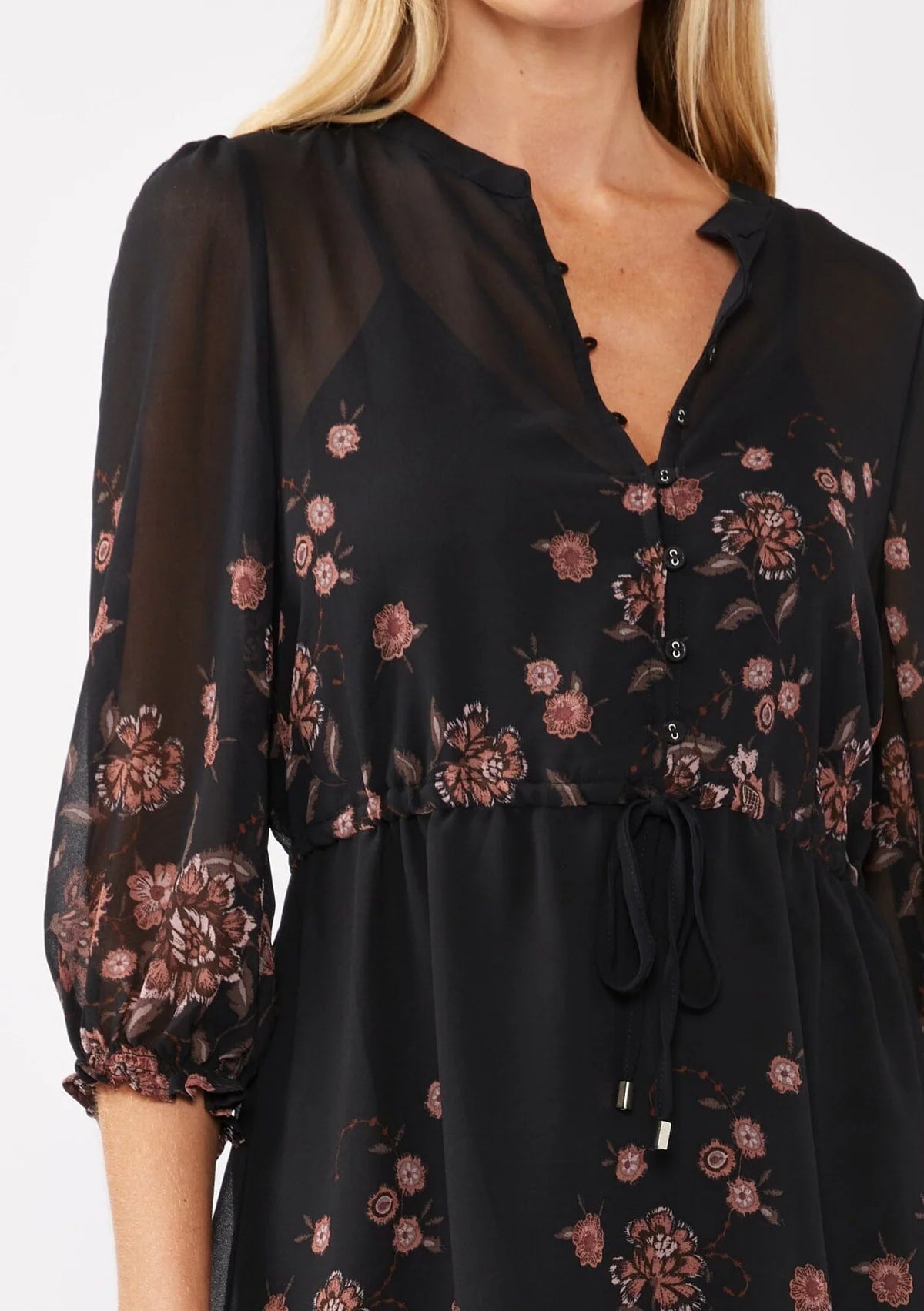 LOVESTITCH THAT MOMENT PRINTED DRESS - BLACK + DUSTY ROSE