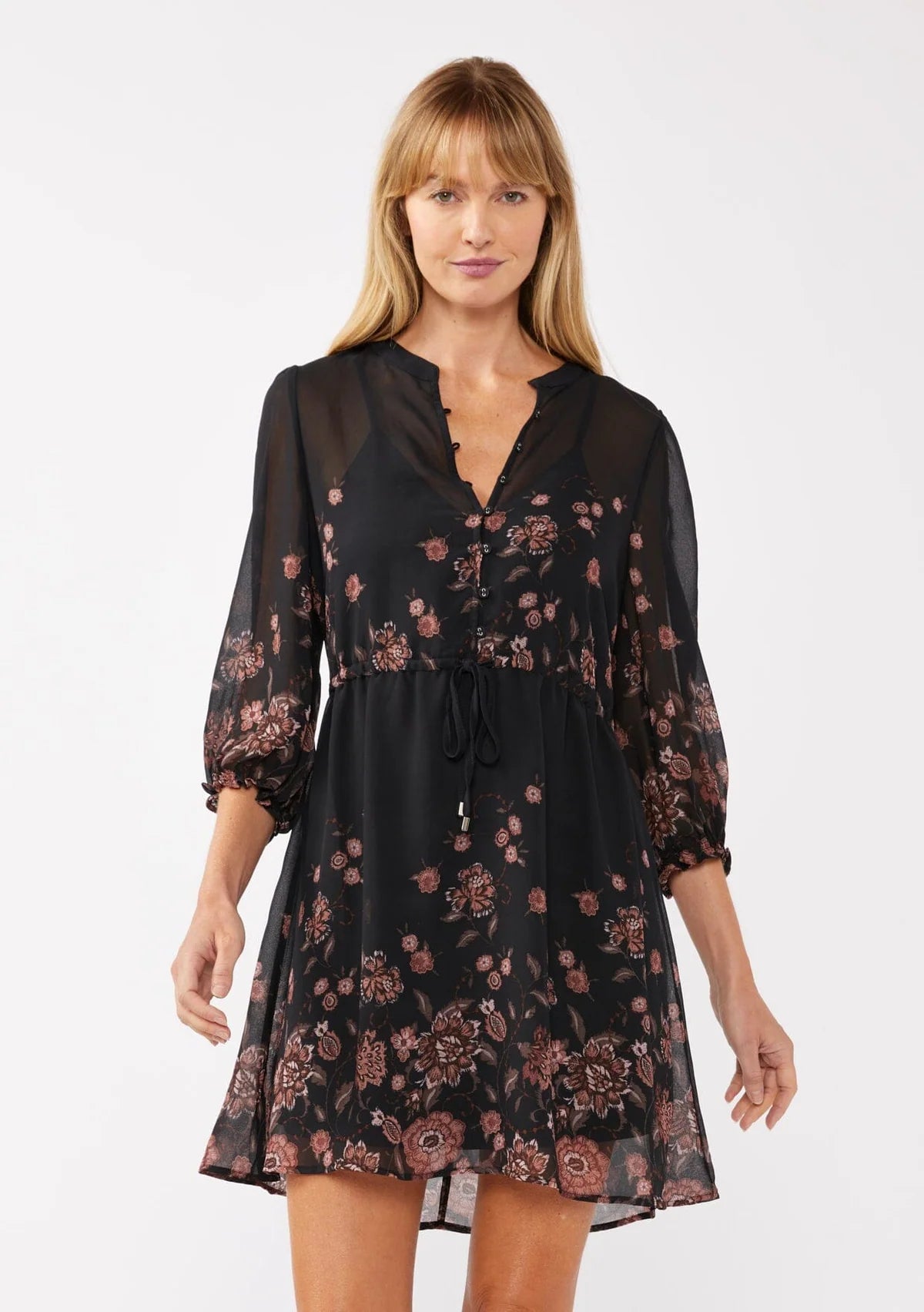 LOVESTITCH THAT MOMENT PRINTED DRESS - BLACK + DUSTY ROSE