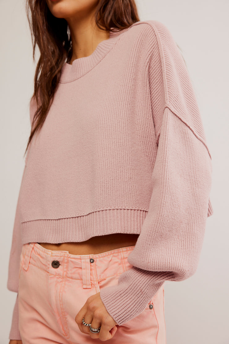 FREE PEOPLE EASY STREET CROP PULLOVER - LOST PETAL