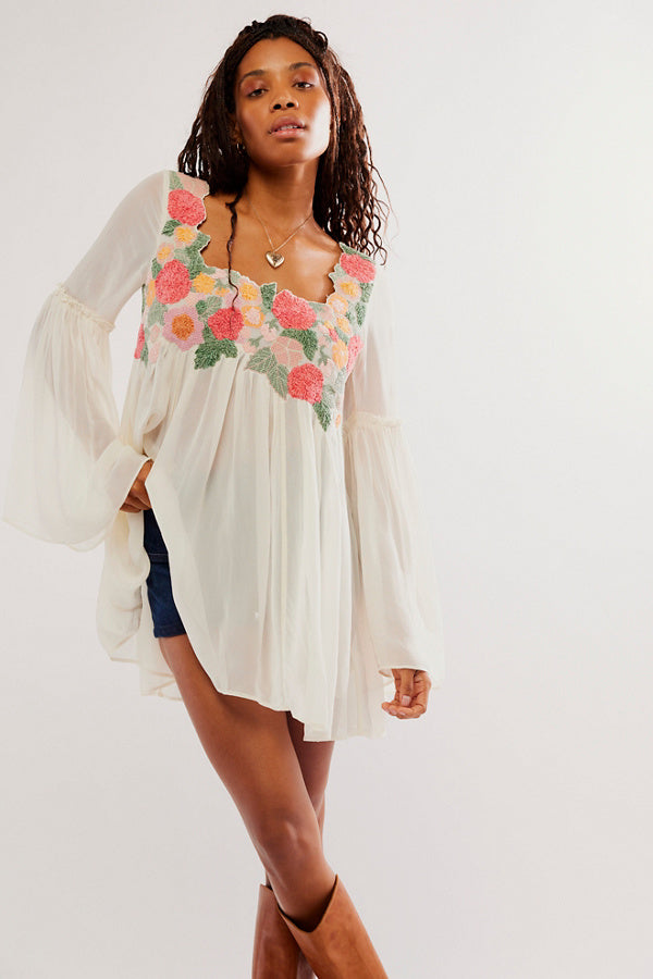 FREE PEOPLE MADELINE TUNIC - CREAM COMBO