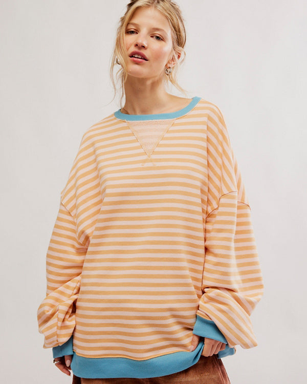 FREE PEOPLE CLASSIC STRIPED CREW - LATTE COMBO