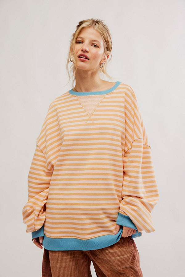 FREE PEOPLE CLASSIC STRIPED CREW - LATTE COMBO