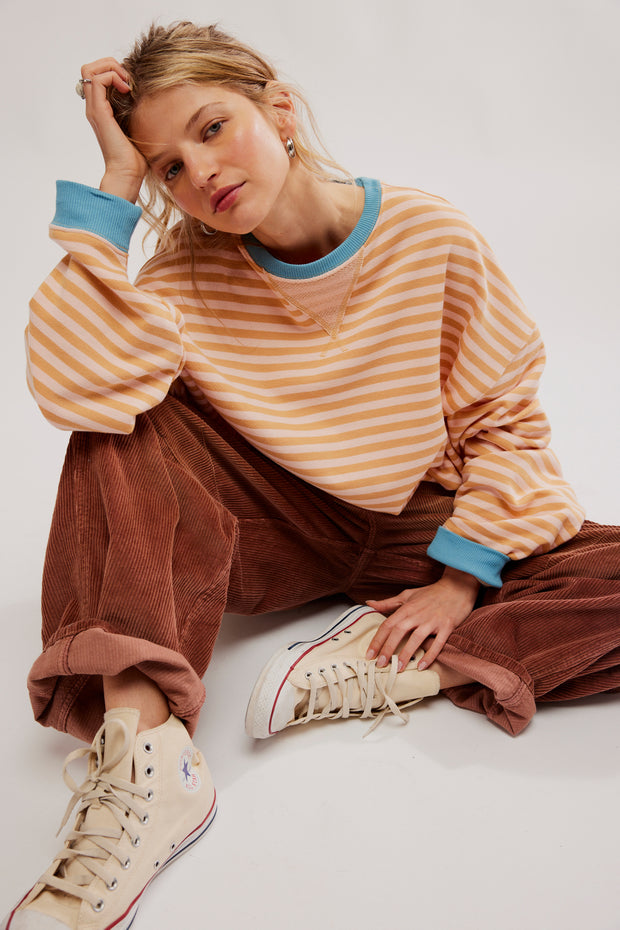 FREE PEOPLE CLASSIC STRIPED CREW - LATTE COMBO