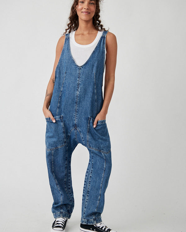 FREE PEOPLE HIGH ROLLER JUMPSUIT - SAPPHIRE BLUE - LAST SIZE S