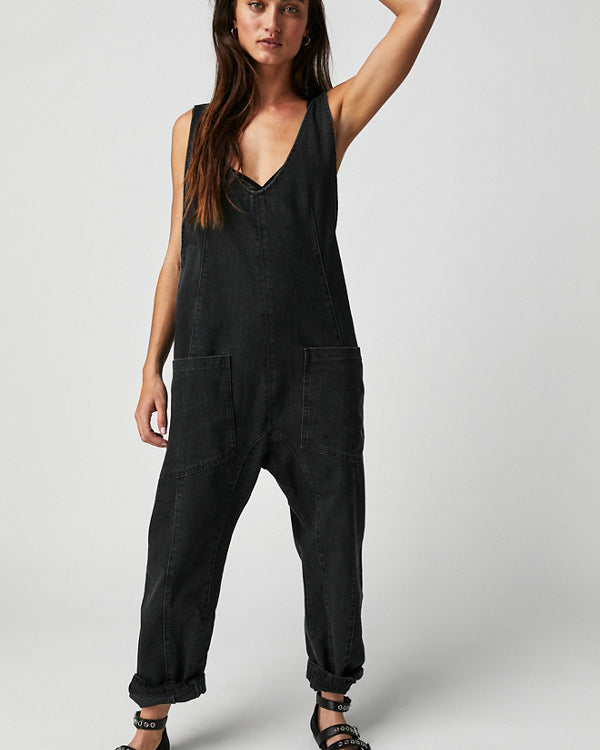 FREE PEOPLE HIGH ROLLER JUMPSUIT - MINERAL BLACK