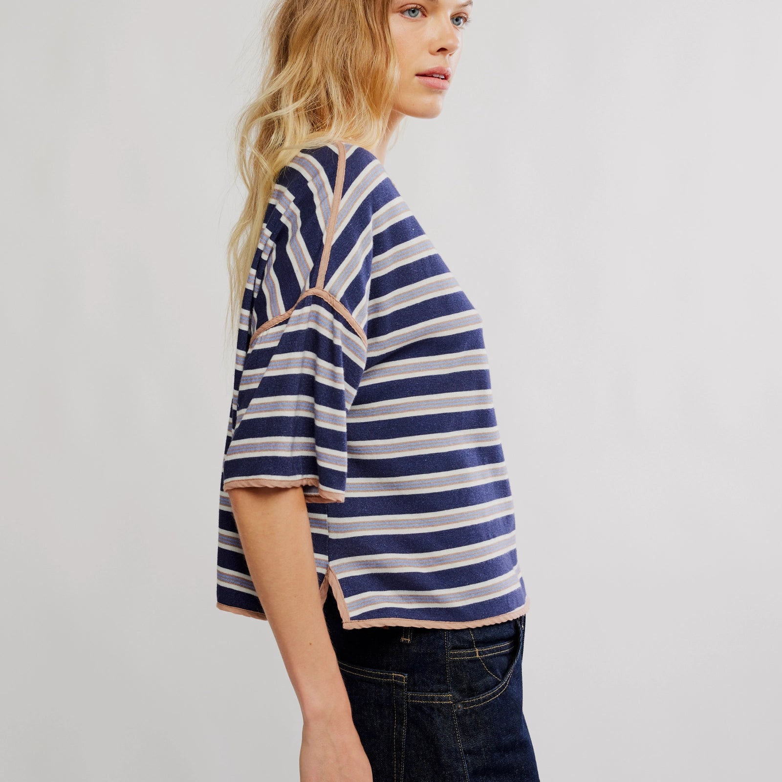 FREE PEOPLE RUGBY TEE - NAVY COMBO