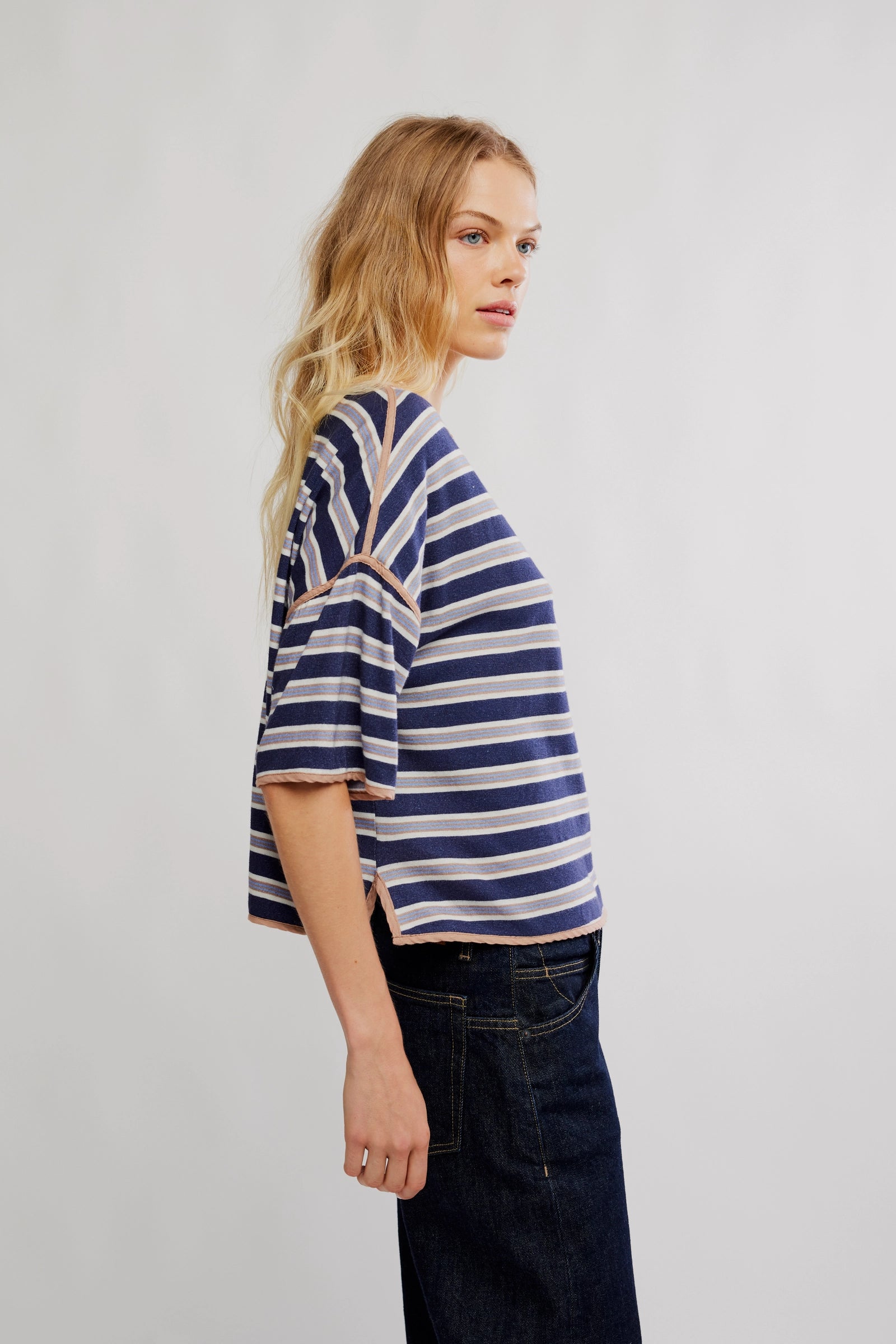 FREE PEOPLE RUGBY TEE - NAVY COMBO